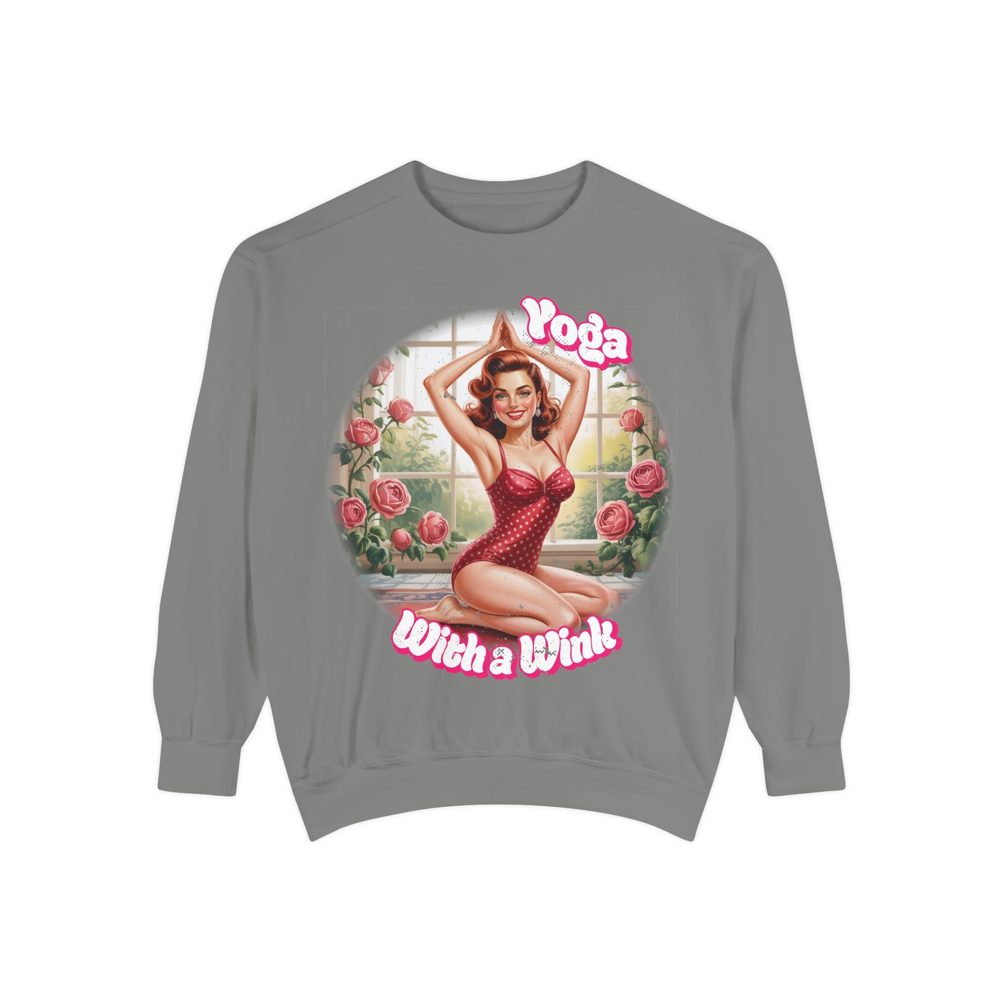 Retro Pin-Up Yoga Crewneck for Vintage Style & Spiritual Vibes