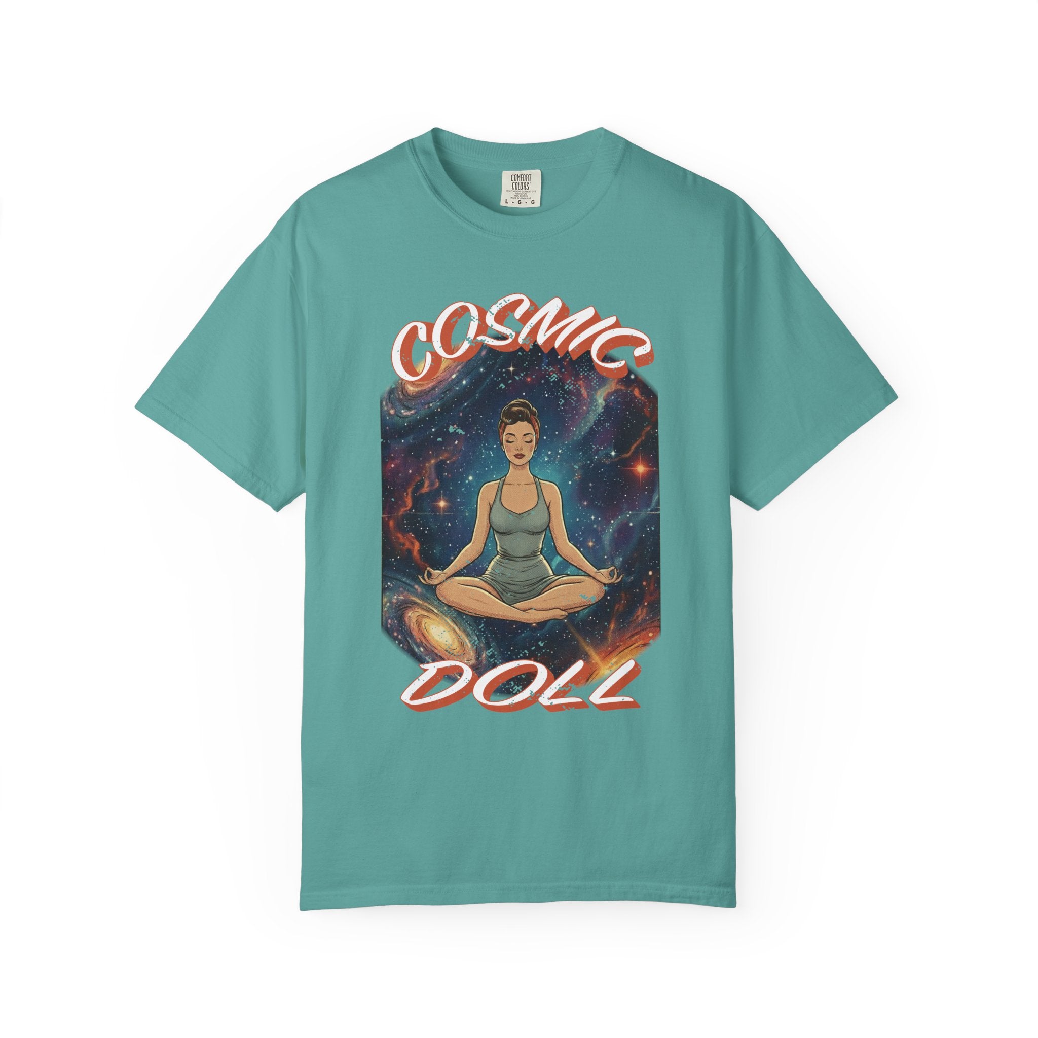 Cosmic Doll Retro Graphic T-Shirt – Vintage Galaxy Meditation Zen Tee