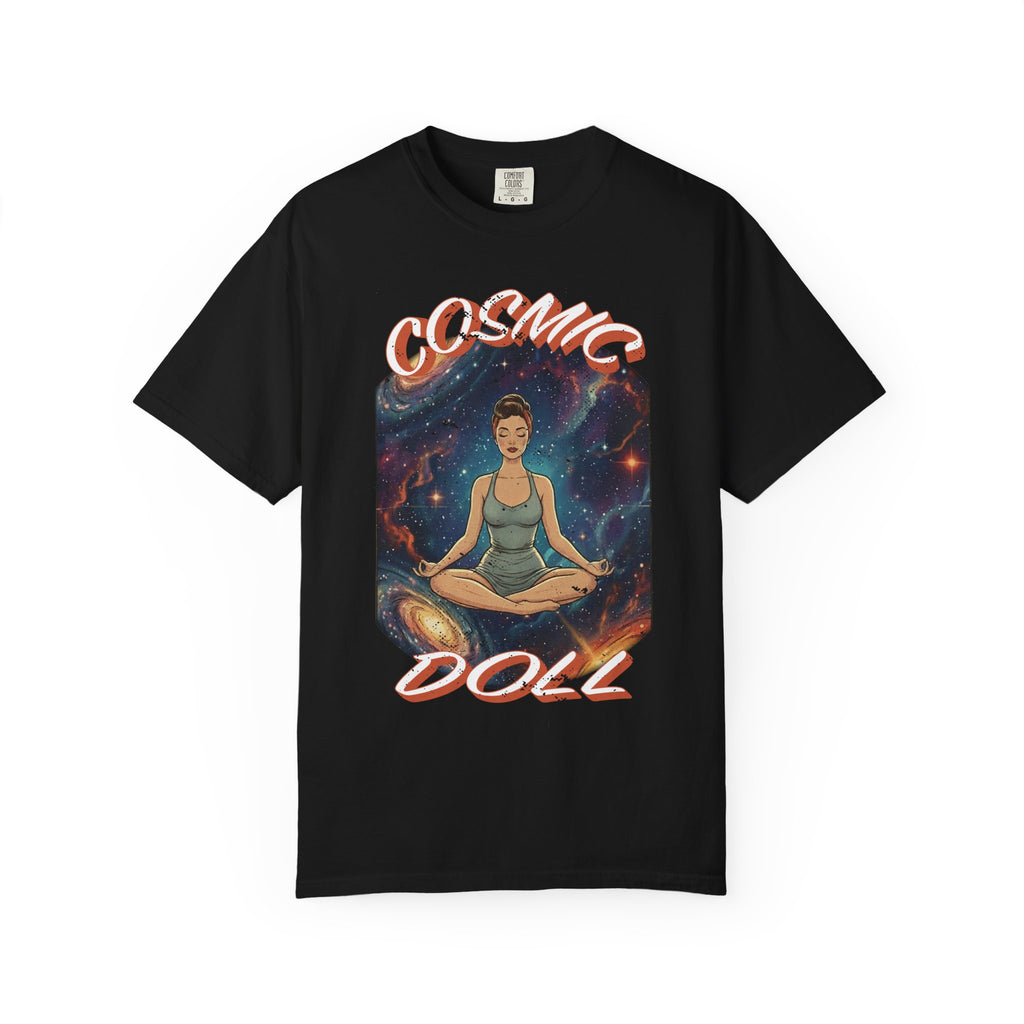 Cosmic Doll Retro Graphic T-Shirt – Vintage Galaxy Meditation Zen Tee
