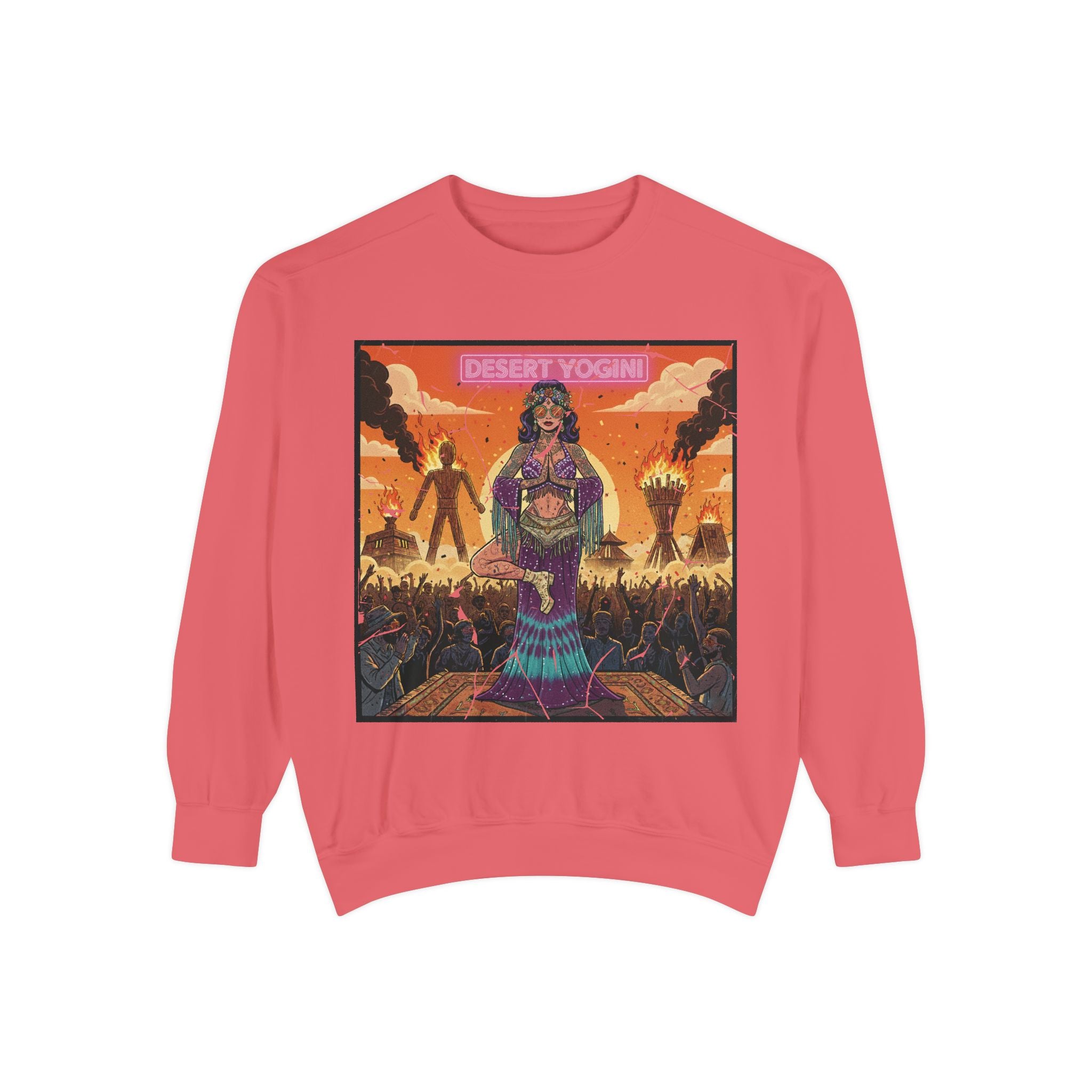 Desert Yogini Retro Sweatshirt – Vintage Festival Style Yoga Pullover – Boho Comic Art Graphic Tee