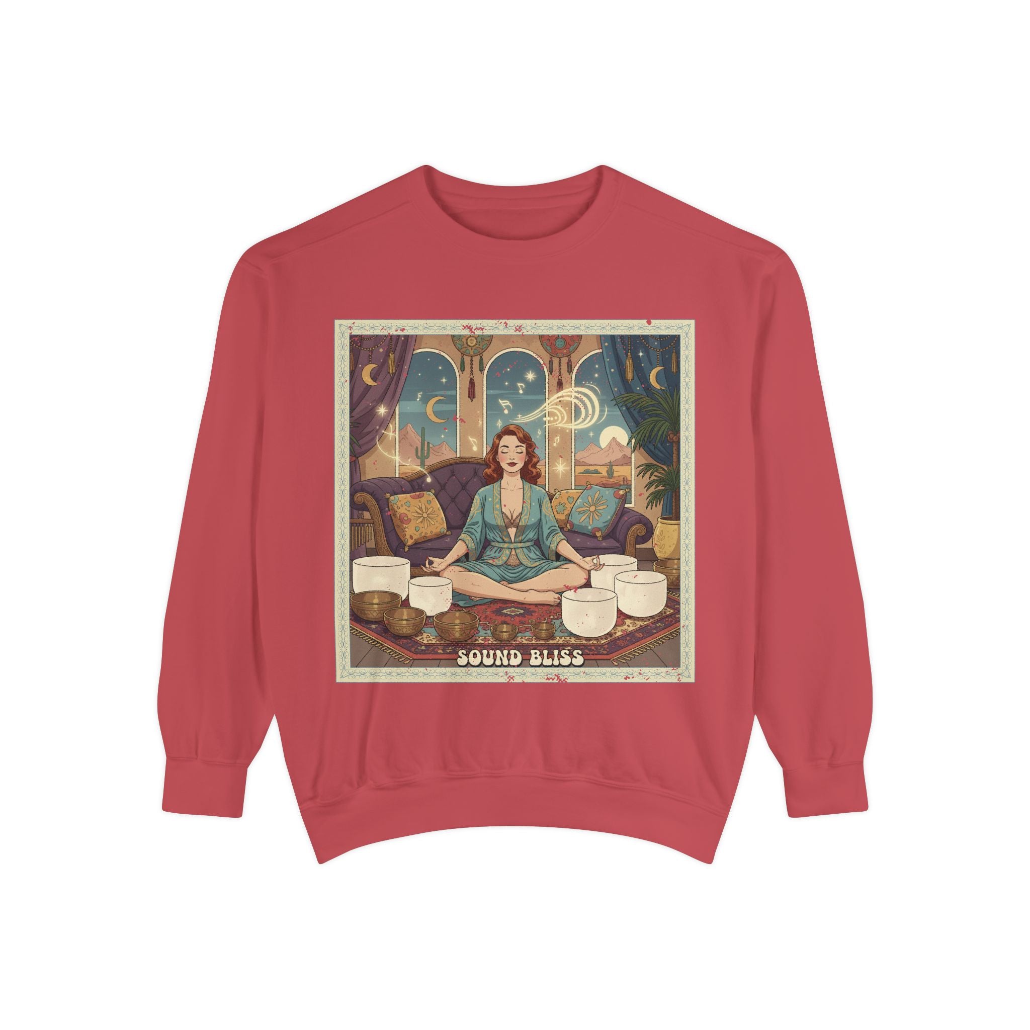 Sound Bliss Retro Sweatshirt – Vintage Sound Healing & Crystal Bowl Graphic Pullover
