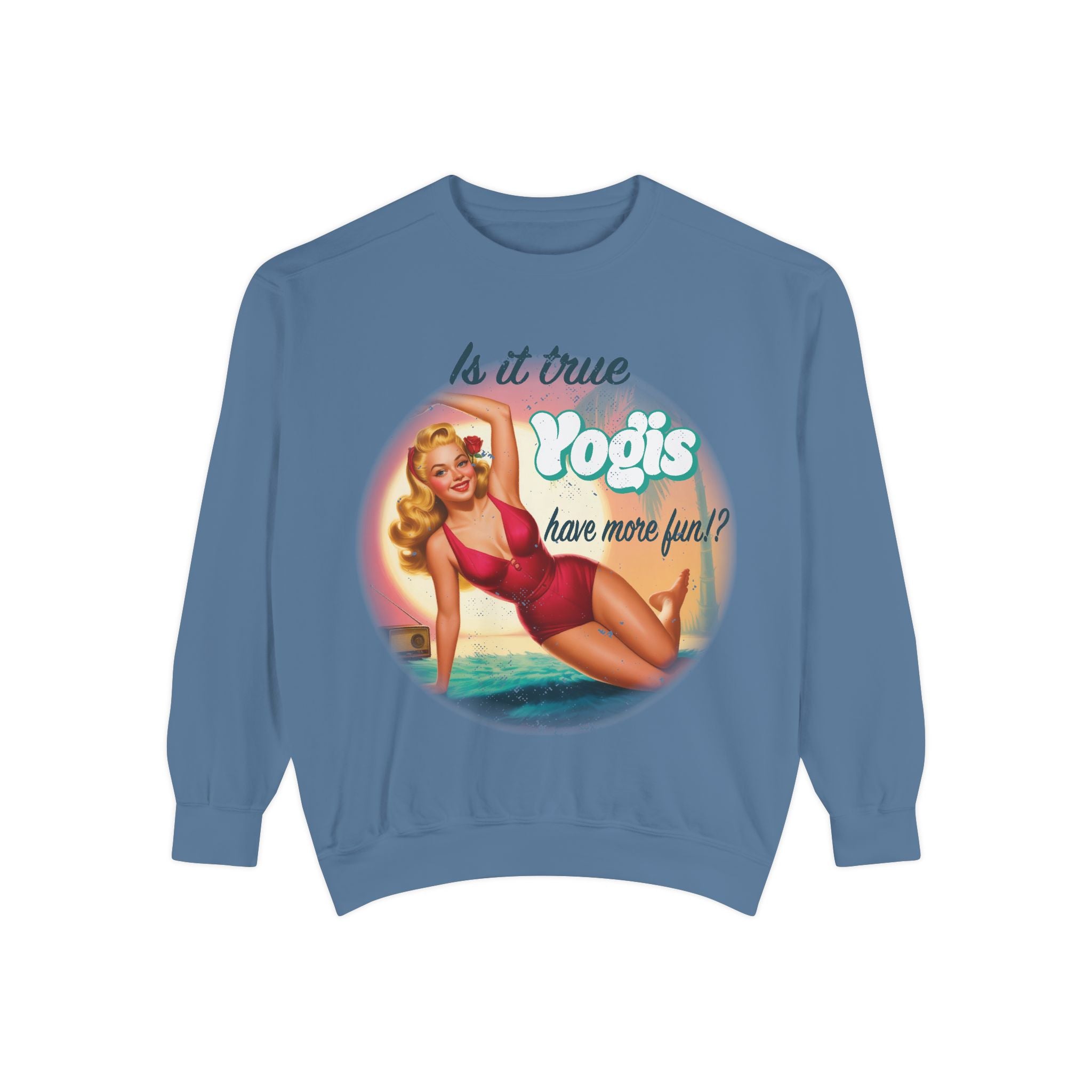 "Yogis Have More Fun" Vintage Pin-Up Sweatshirt – Retro Beach Aesthetic Pullover