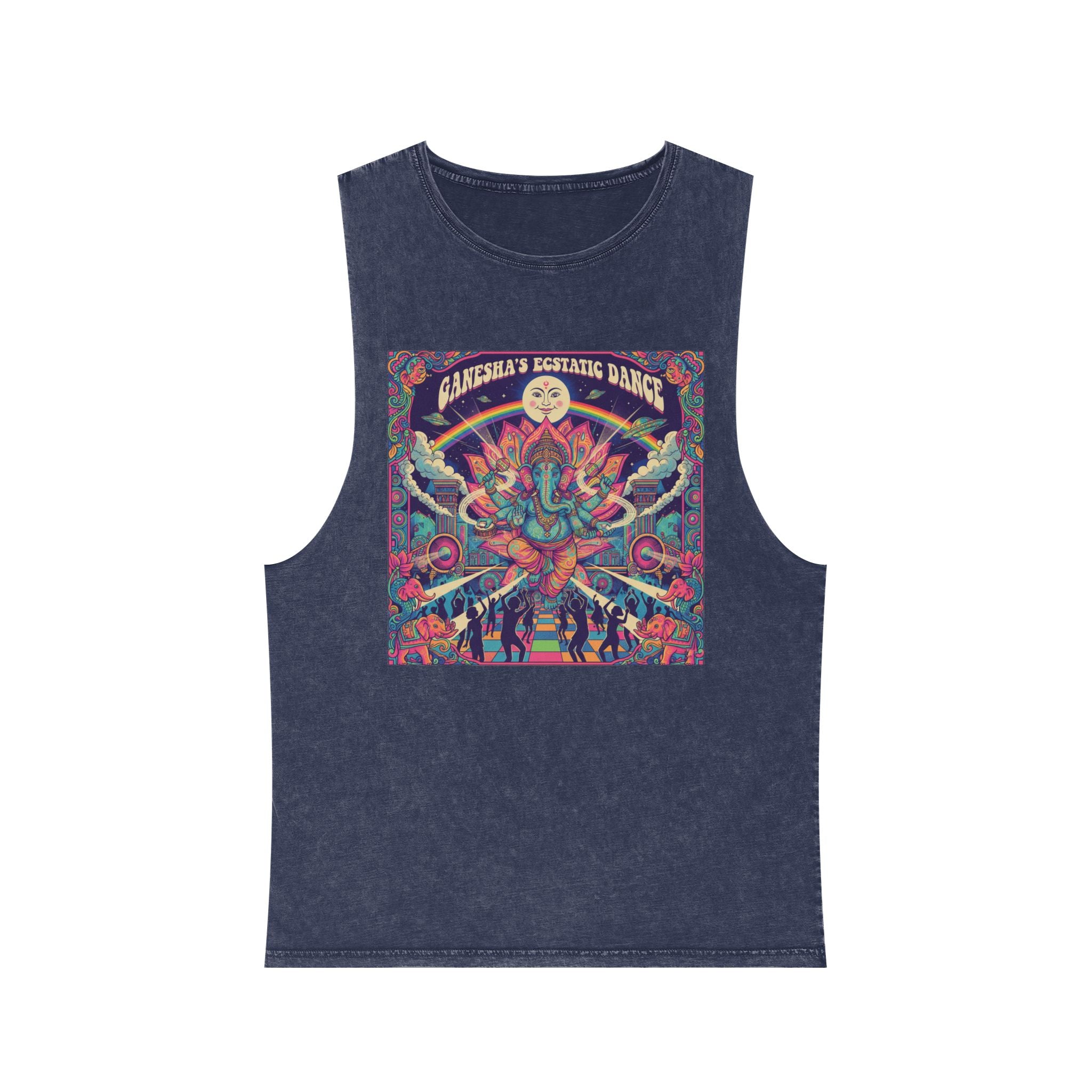 Ganesha’s Ecstatic Dance Stonewashed Tank Top – Psychedelic Festival Rave Graphic Tee