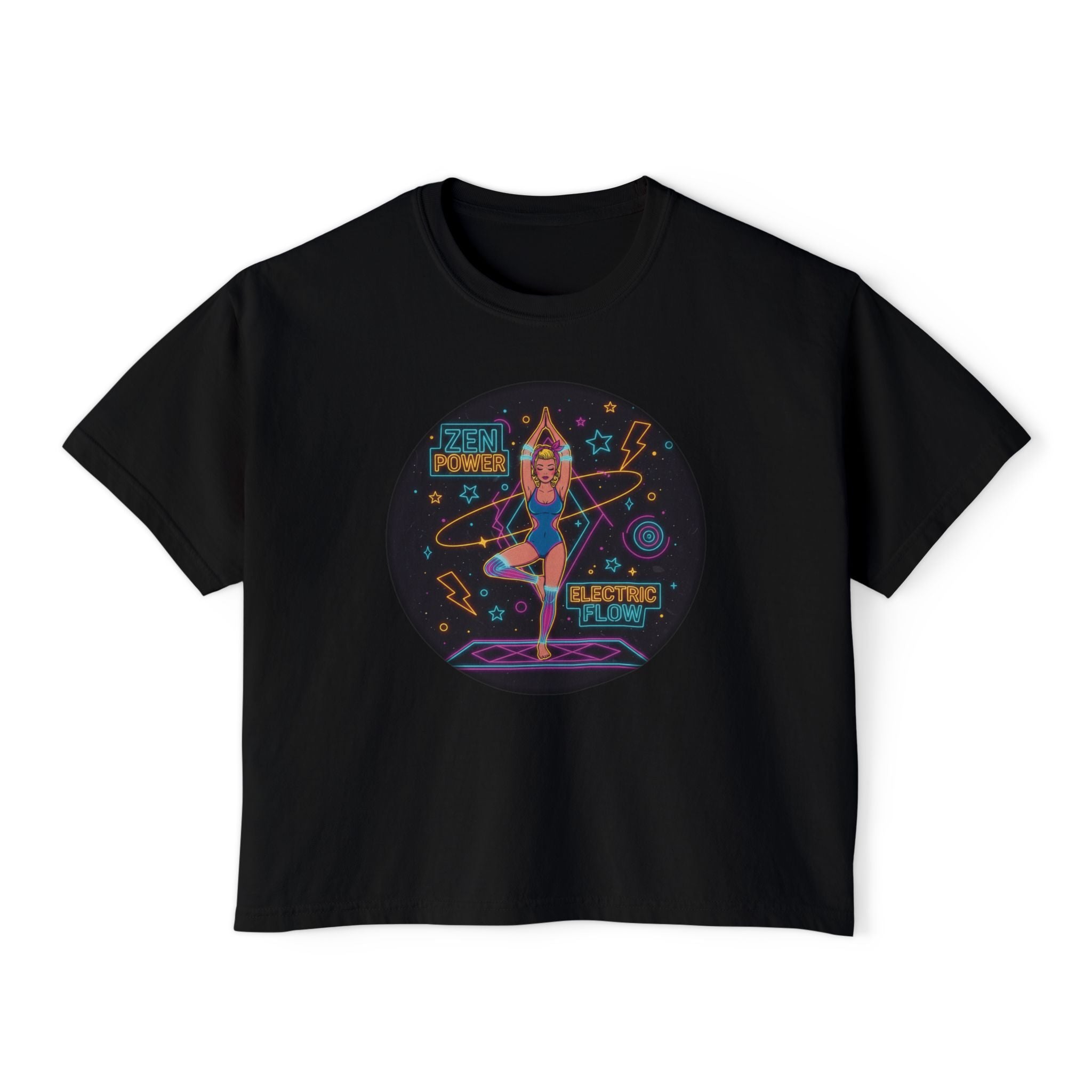 Zen Power Electric Flow T-Shirt – Retro Neon Graphic Yoga Tee