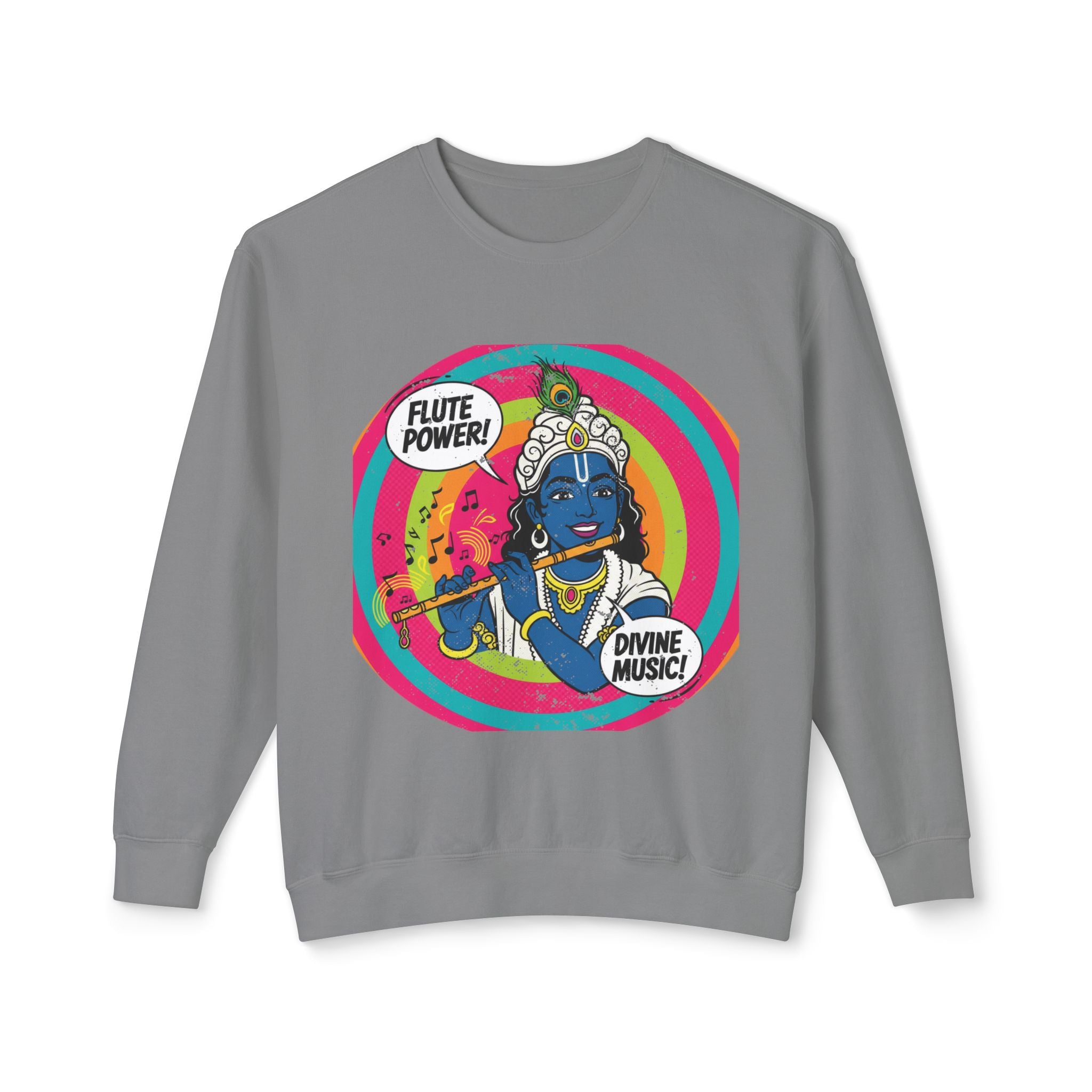 Flute Power Krishna Pop Art Sweatshirt – Retro Divine Music Psychedelic Pullover