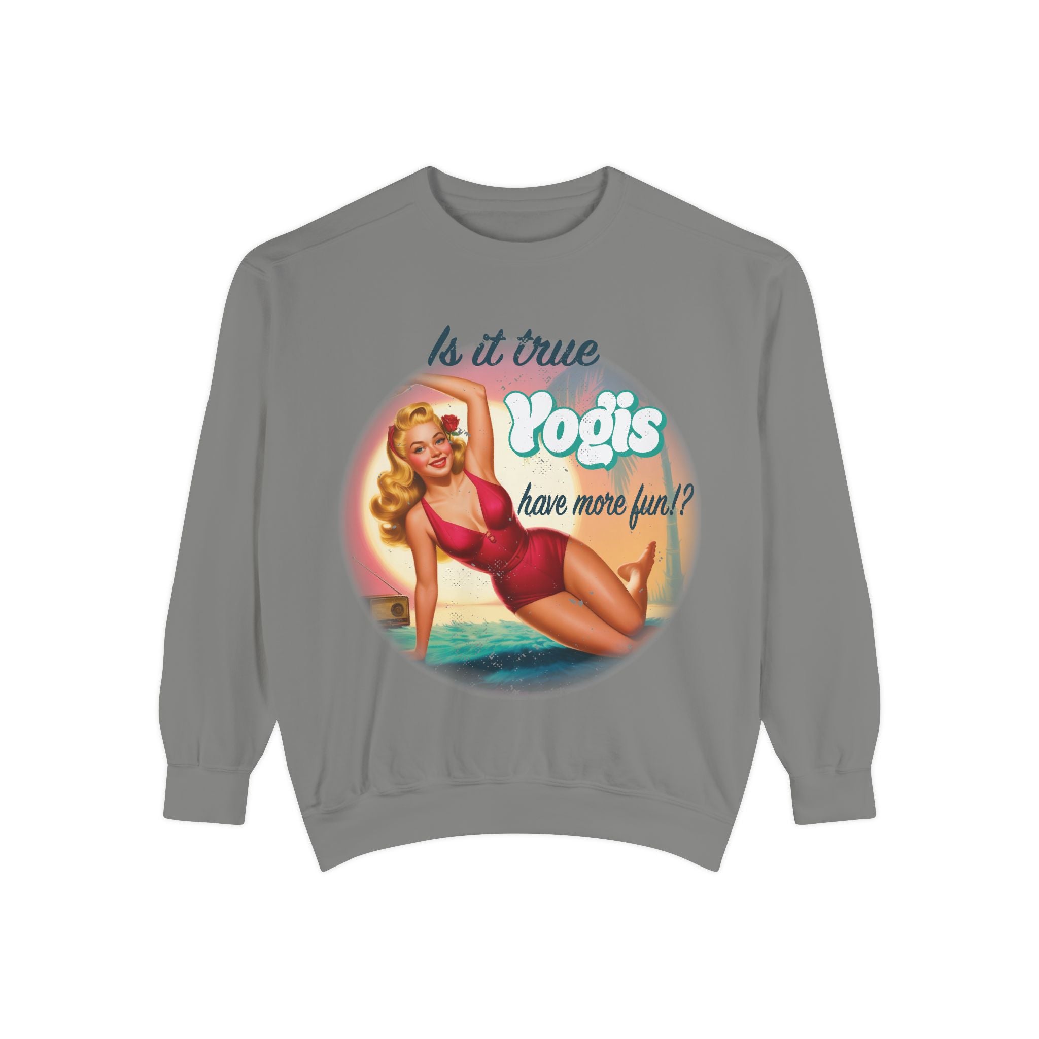 "Yogis Have More Fun" Vintage Pin-Up Sweatshirt – Retro Beach Aesthetic Pullover