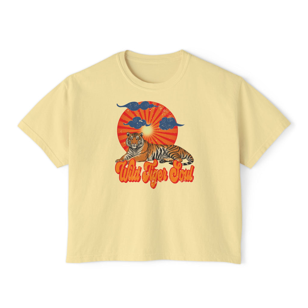Wild Tiger Soul Retro T-Shirt – Vintage Sunburst Boho Oversized Graphic Tee