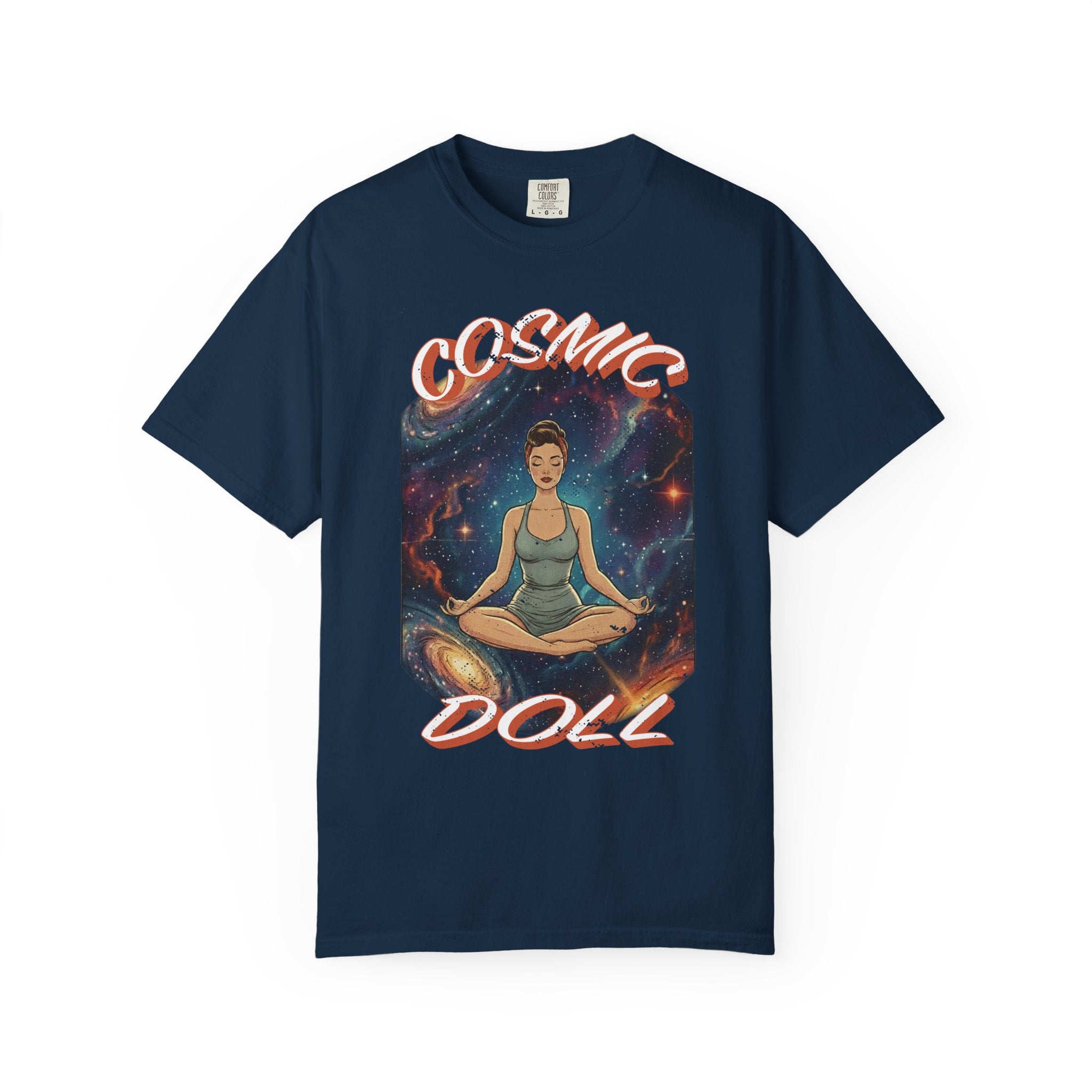 Cosmic Doll Retro Graphic T-Shirt – Vintage Galaxy Meditation Zen Tee