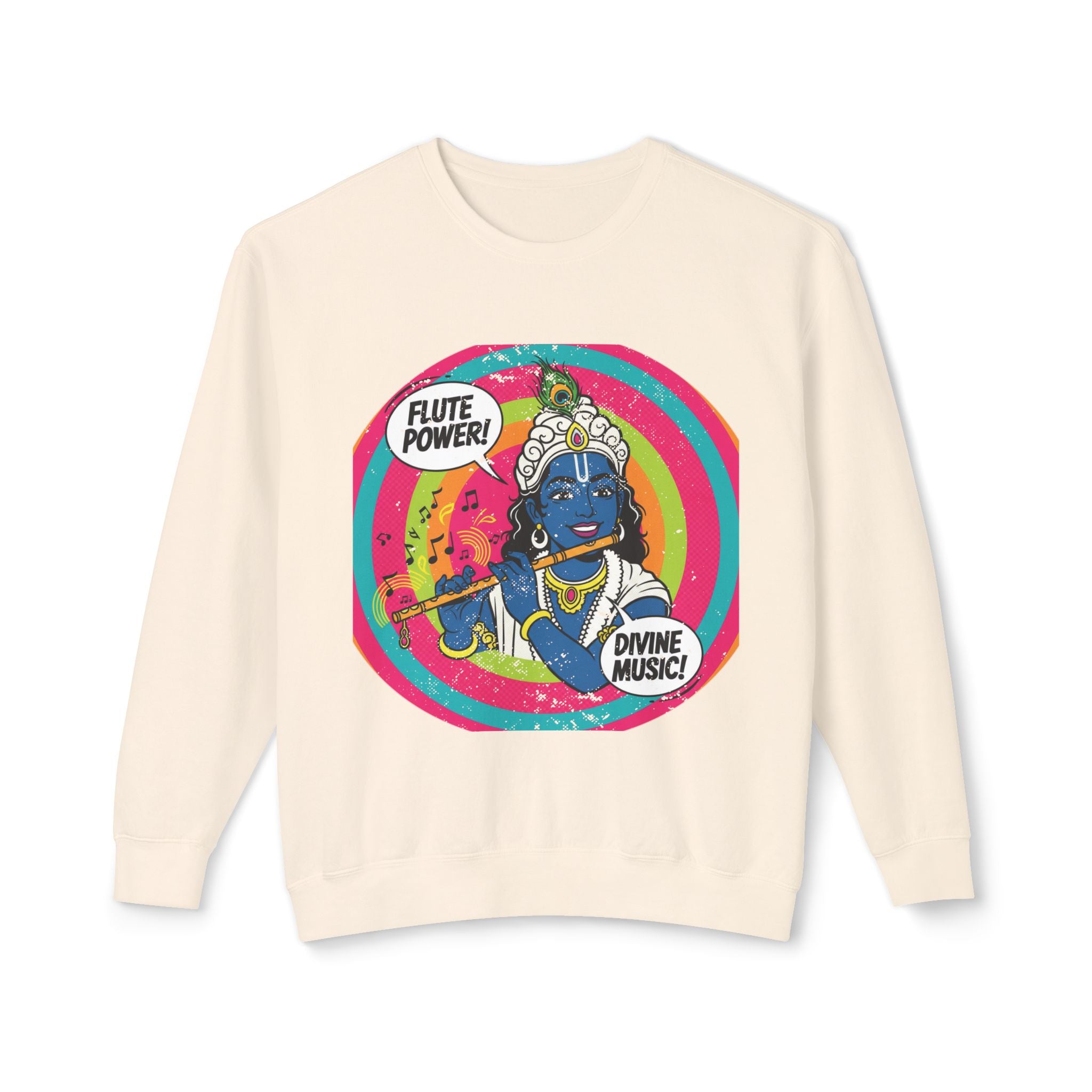 Flute Power Krishna Pop Art Sweatshirt – Retro Divine Music Psychedelic Pullover