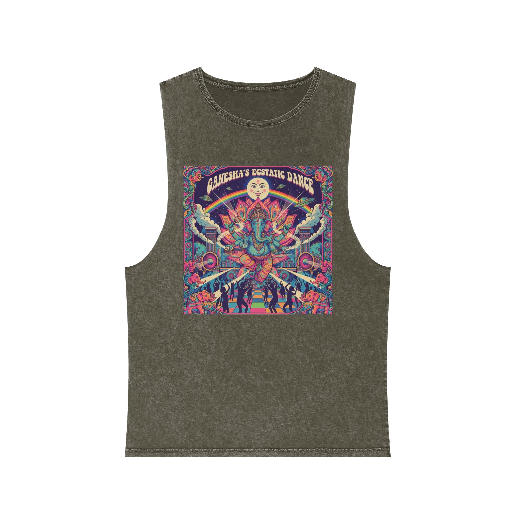 Ganesha’s Ecstatic Dance Stonewashed Tank Top – Psychedelic Festival Rave Graphic Tee