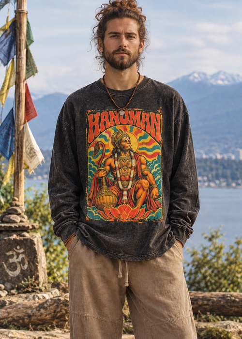 70s Groovy Hanuman Vintage Washed Long Sleeve T-Shirt