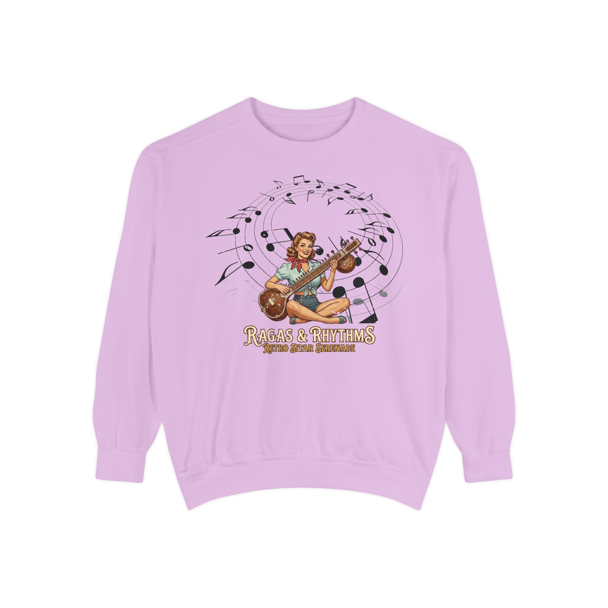 Ragas & Rhythms Retro Sweatshirt – Vintage Sitar Serenade Graphic Pullover