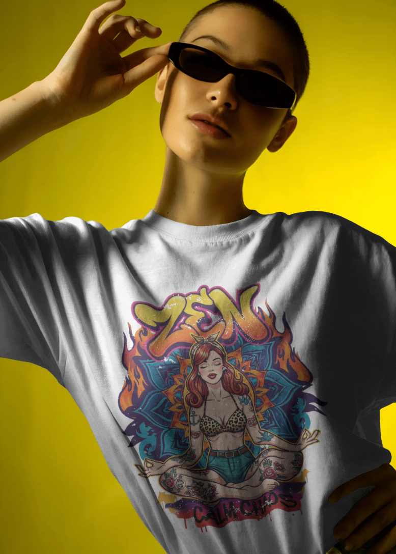 Zen Calm Chaos Retro Pin-Up T-Shirt