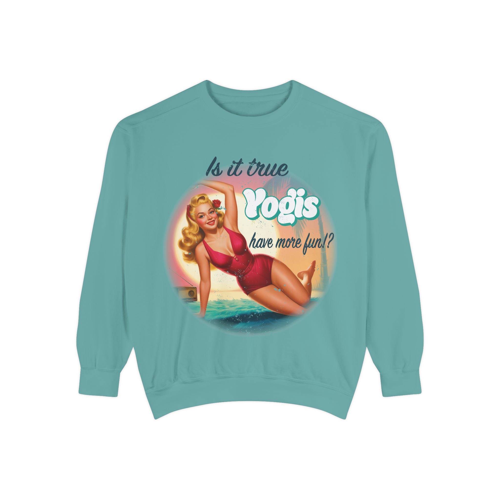 "Yogis Have More Fun" Vintage Pin-Up Sweatshirt – Retro Beach Aesthetic Pullover