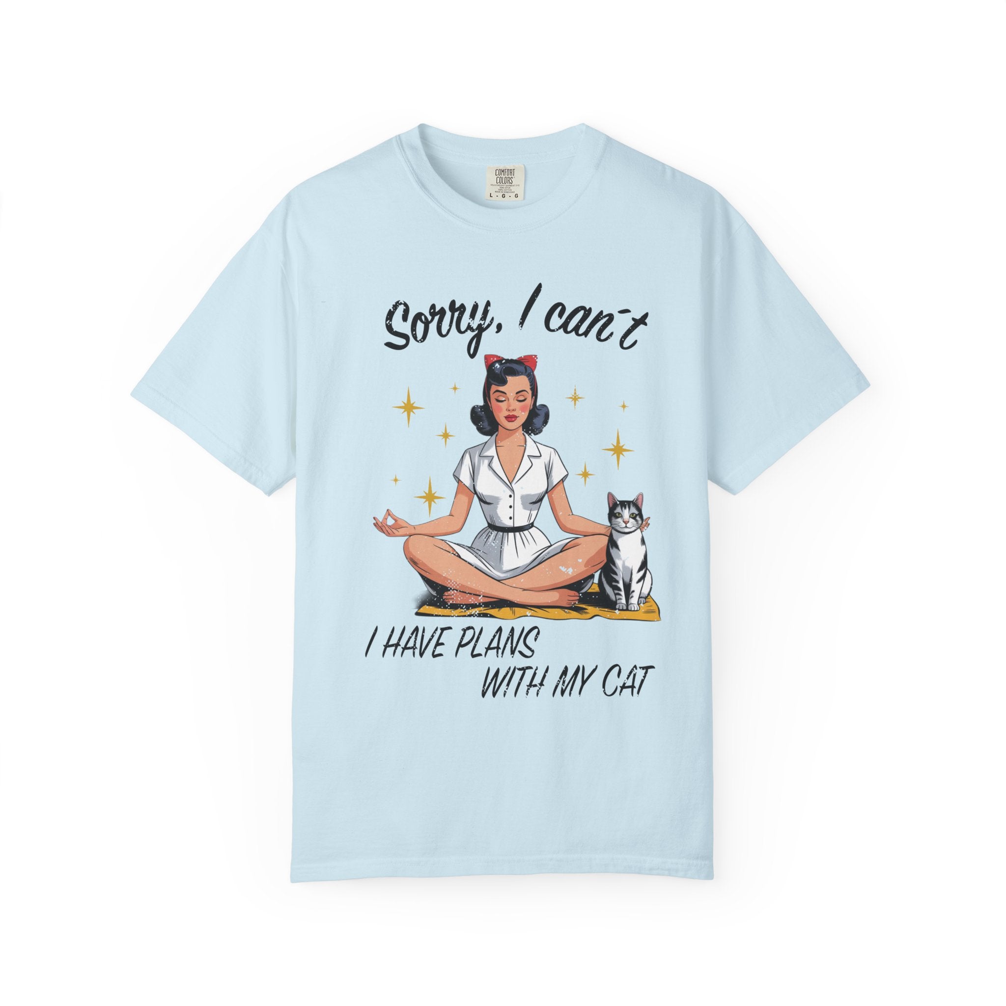 Funny Retro Pinup Cat T-Shirt - "Sorry, I Can’t, I Have Plans With My Cat" Vintage Graphic Tee