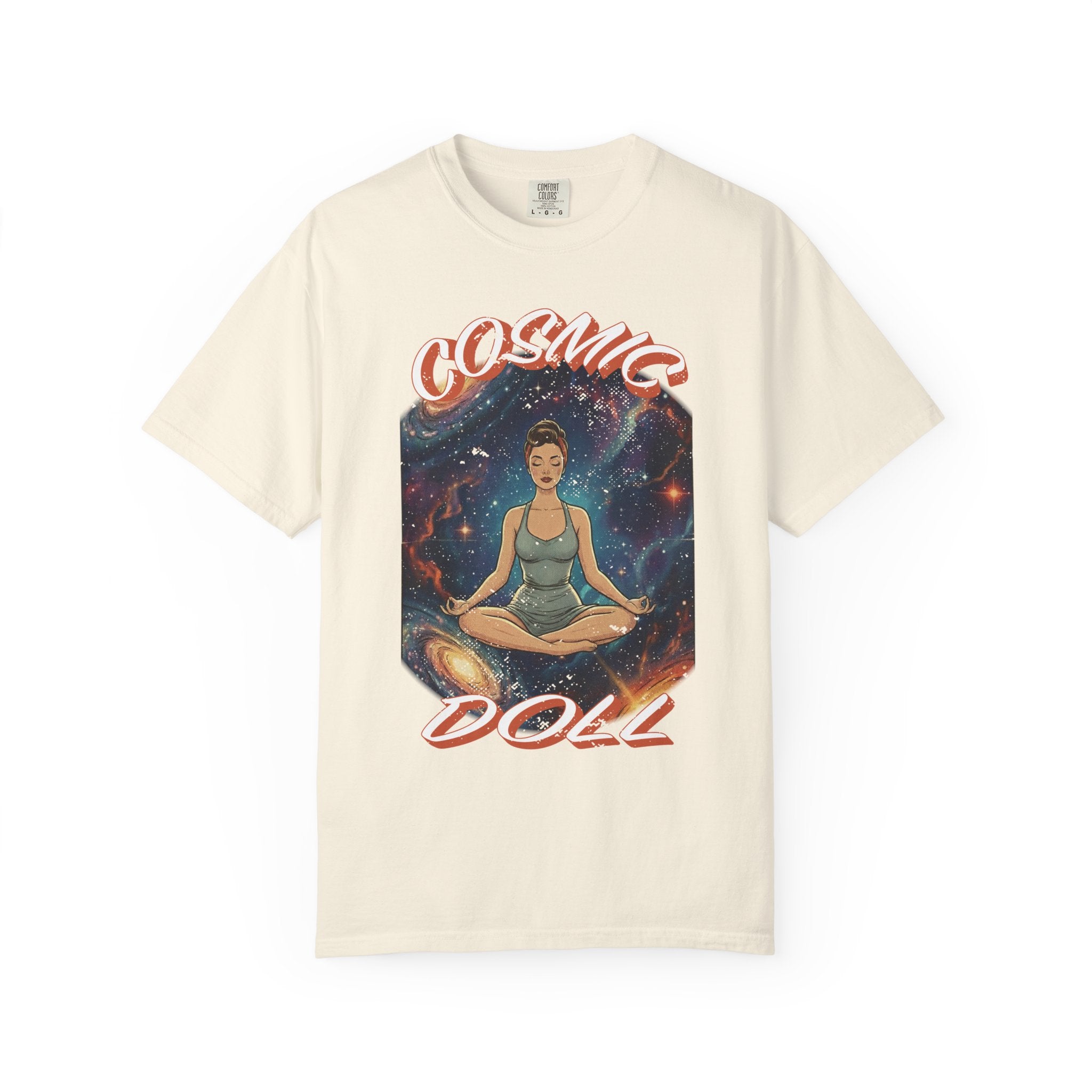 Cosmic Doll Retro Graphic T-Shirt – Vintage Galaxy Meditation Zen Tee