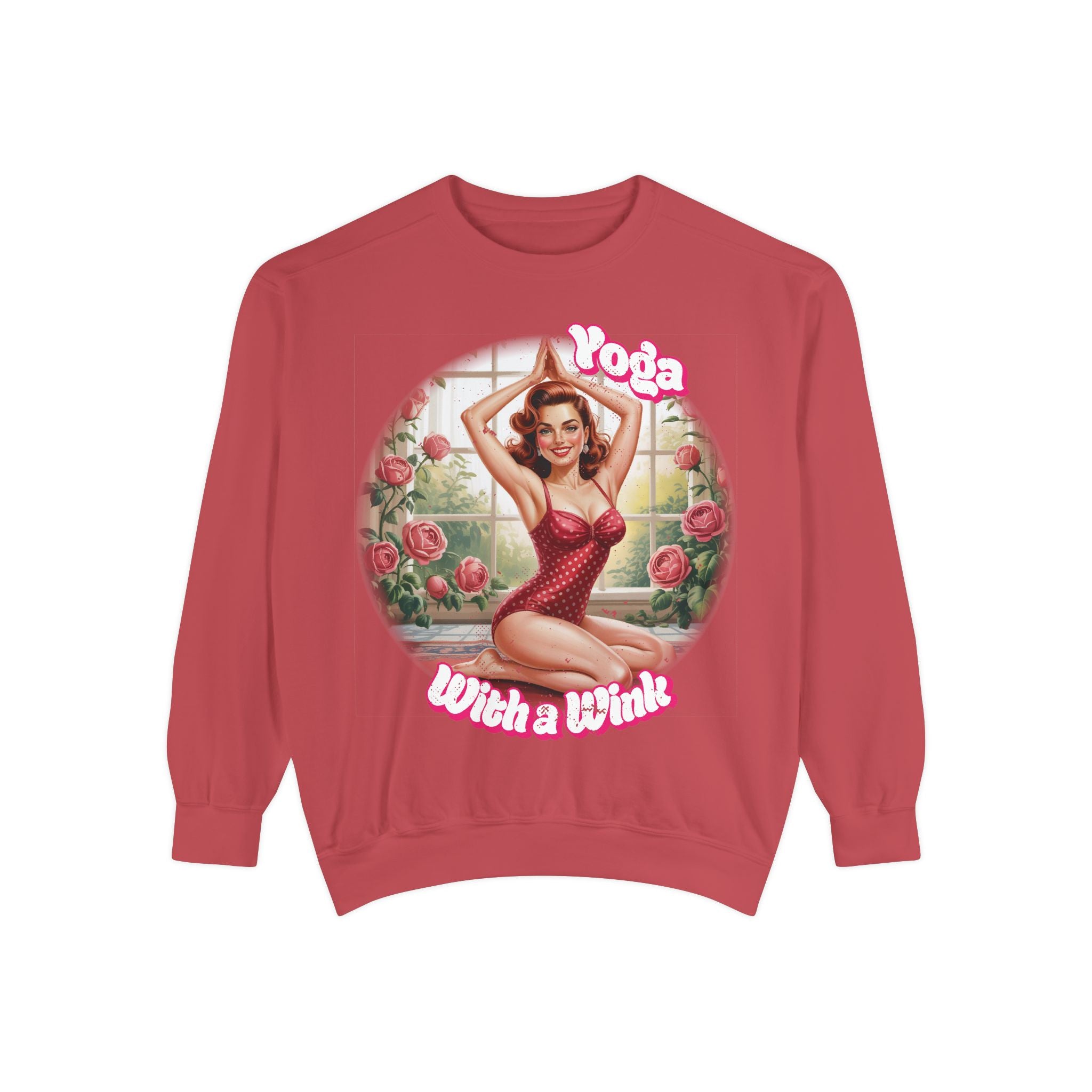 Retro Pin-Up Yoga Crewneck for Vintage Style & Spiritual Vibes