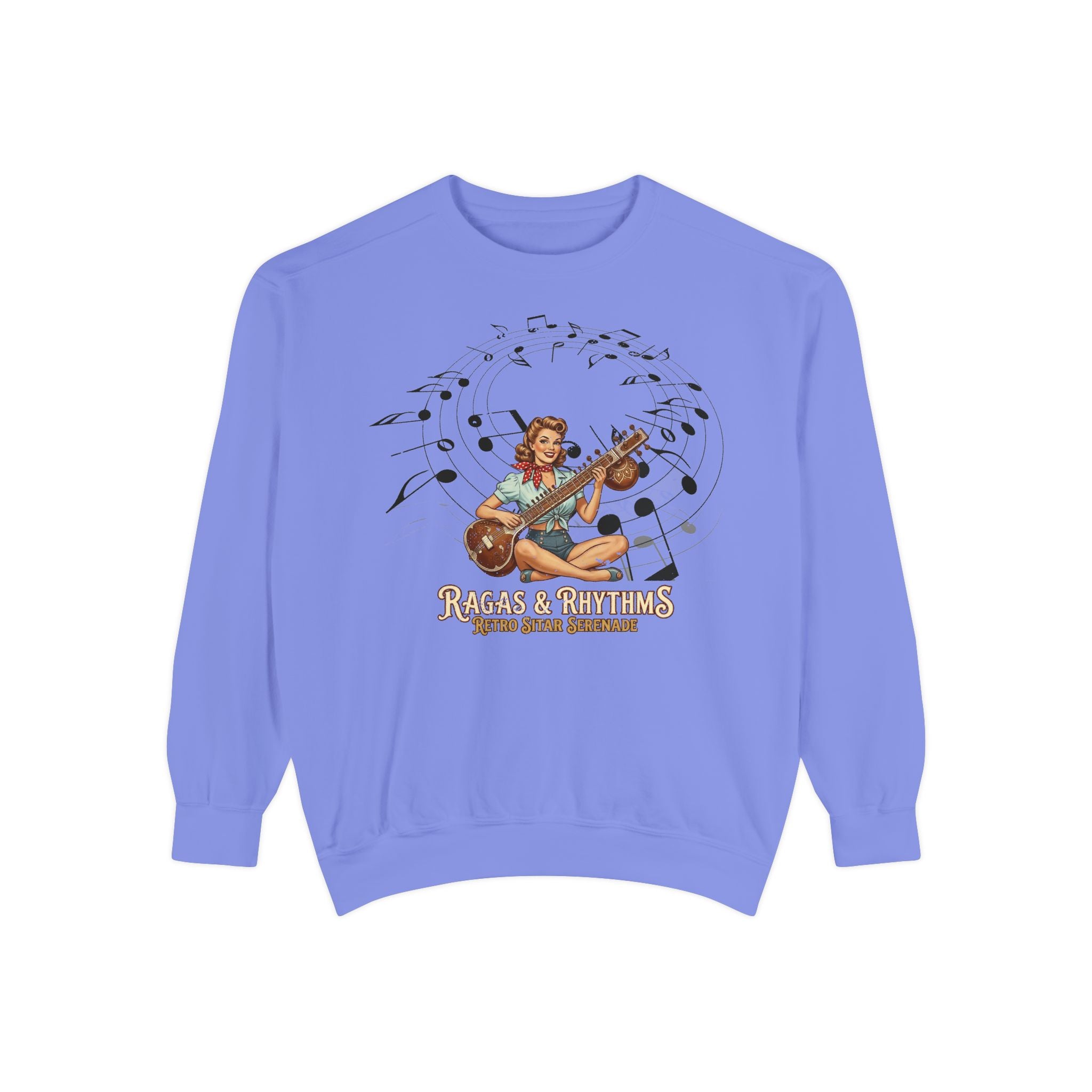 Ragas & Rhythms Retro Sweatshirt – Vintage Sitar Serenade Graphic Pullover