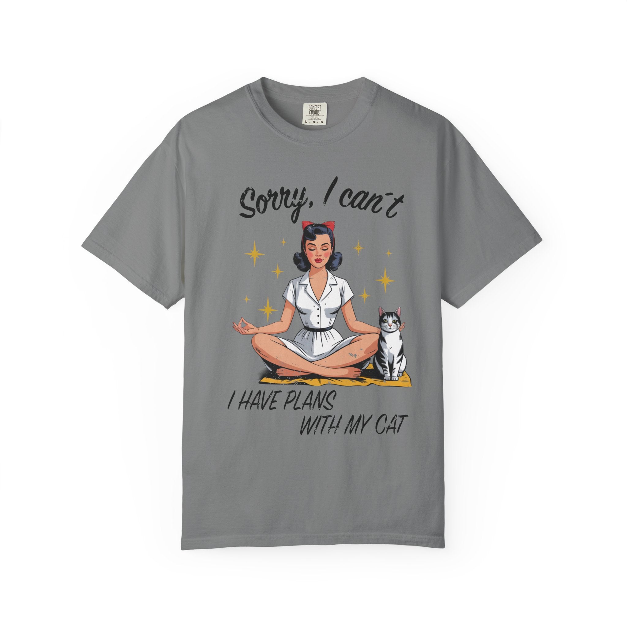 Funny Retro Pinup Cat T-Shirt - "Sorry, I Can’t, I Have Plans With My Cat" Vintage Graphic Tee