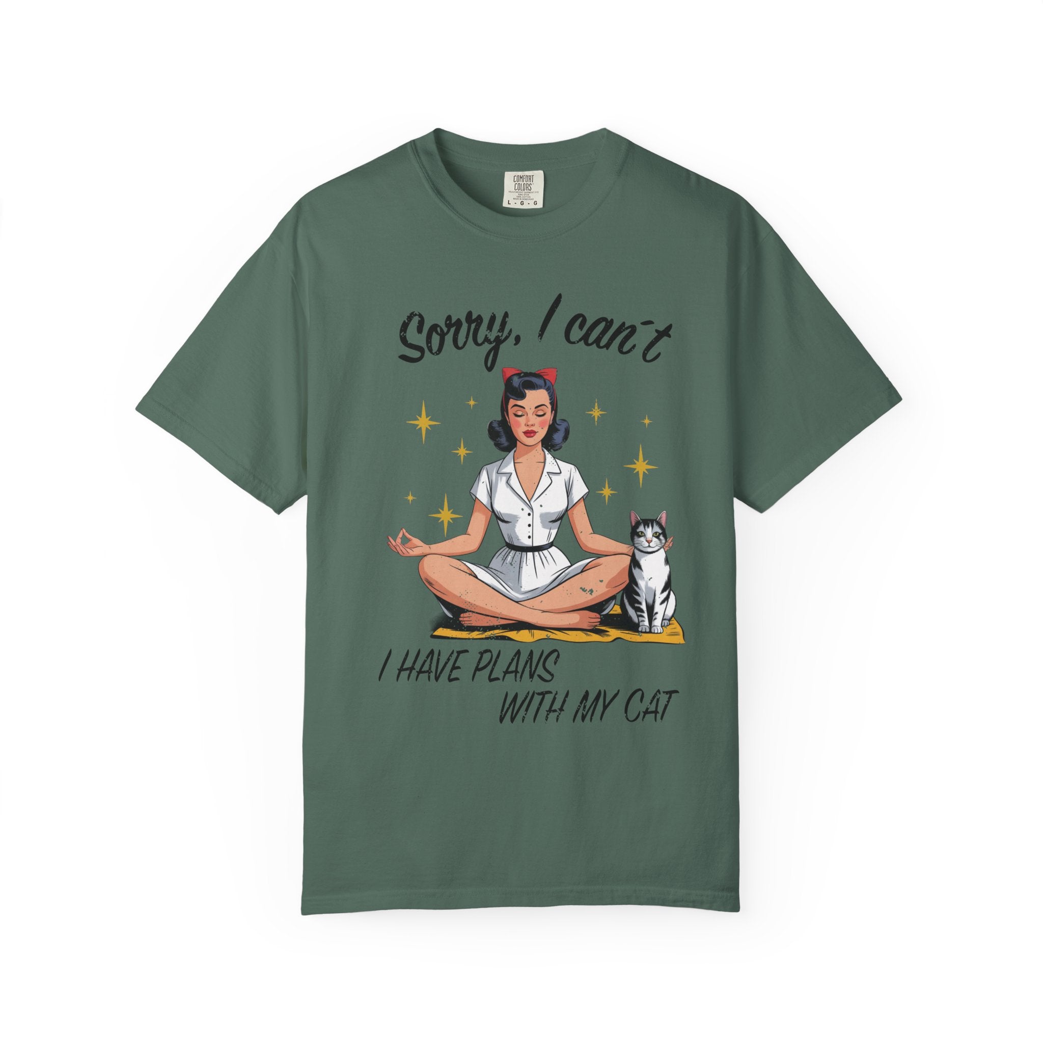 Funny Retro Pinup Cat T-Shirt - "Sorry, I Can’t, I Have Plans With My Cat" Vintage Graphic Tee