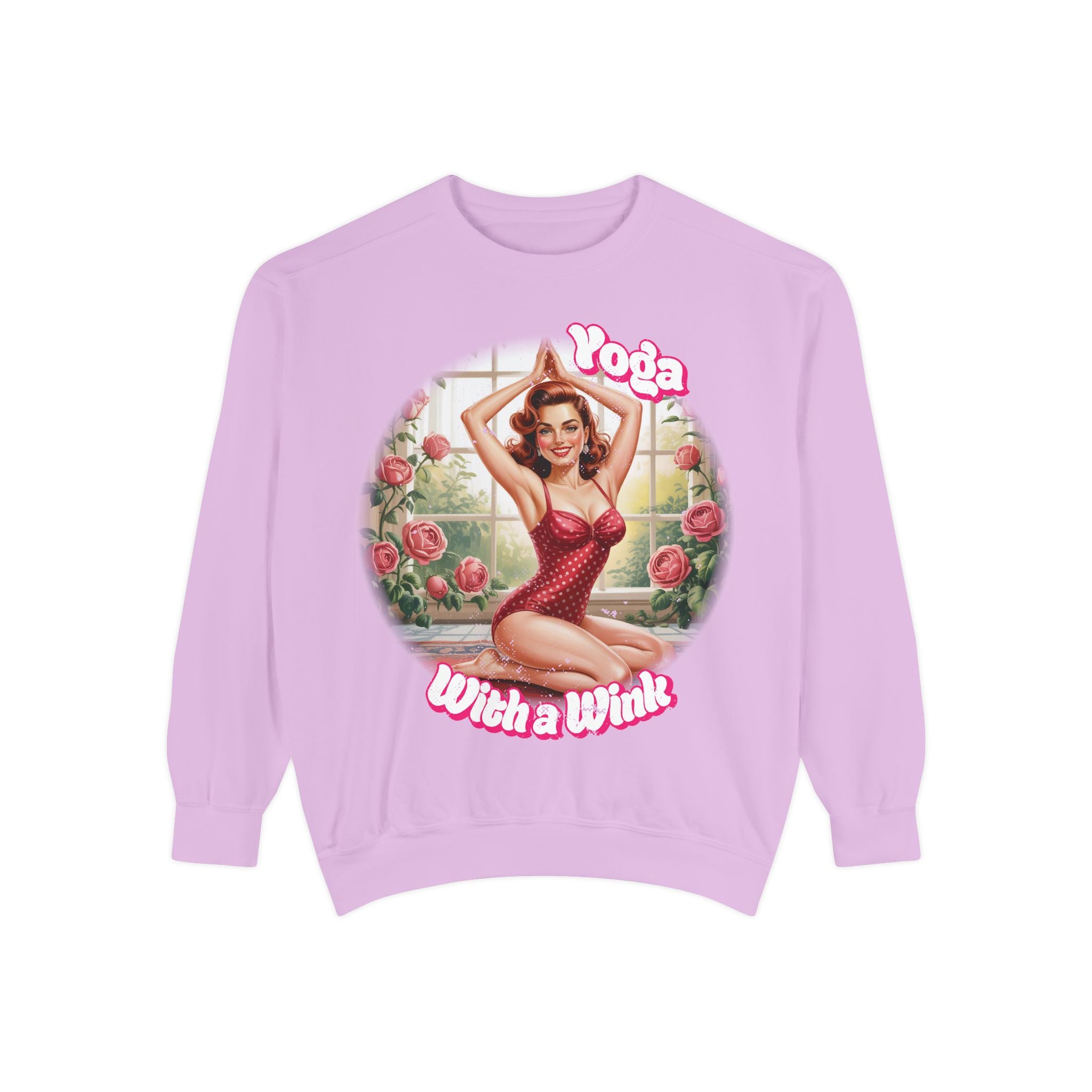 Retro Pin-Up Yoga Crewneck for Vintage Style & Spiritual Vibes