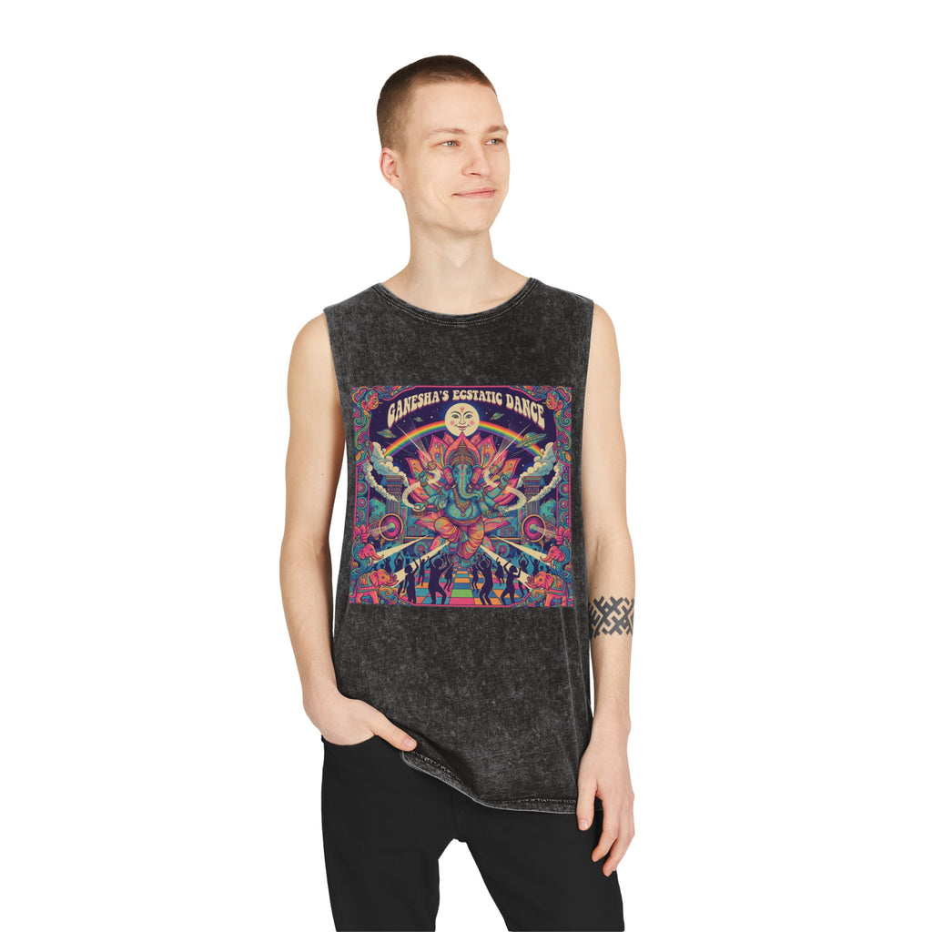 Ganesha’s Ecstatic Dance Stonewashed Tank Top – Psychedelic Festival Rave Graphic Tee