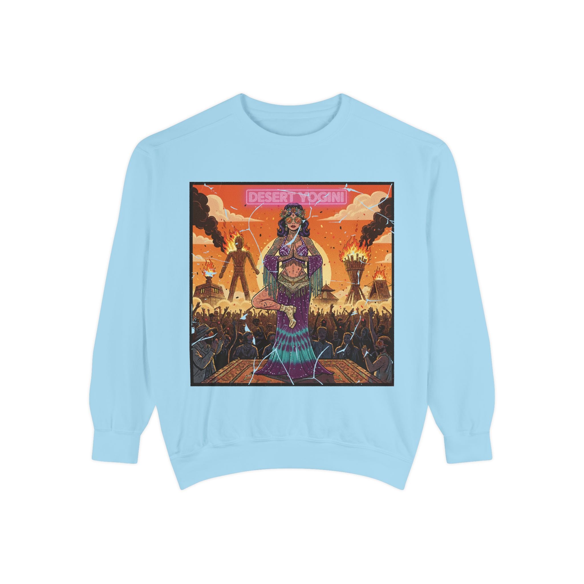 Desert Yogini Retro Sweatshirt – Vintage Festival Style Yoga Pullover – Boho Comic Art Graphic Tee