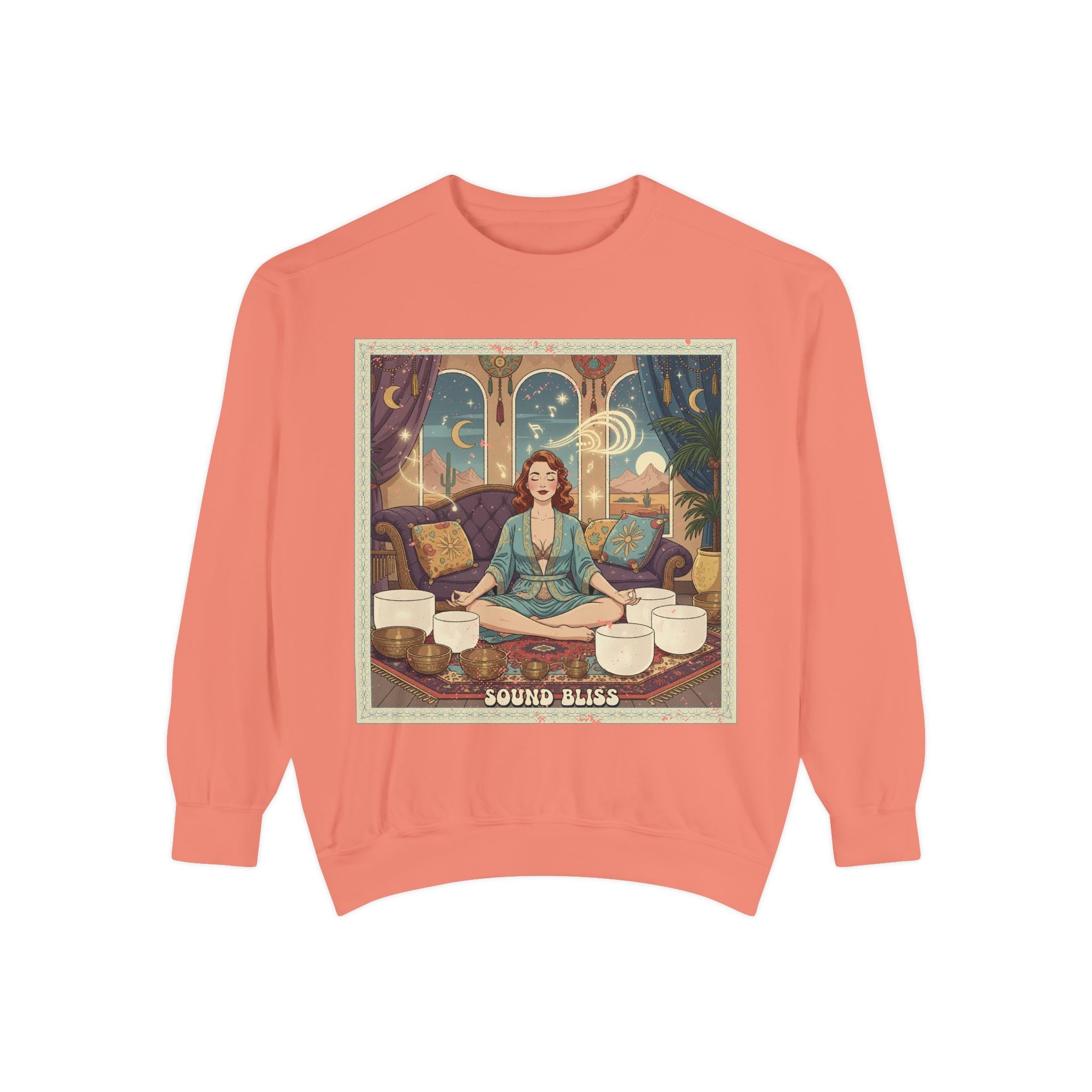Sound Bliss Retro Sweatshirt – Vintage Sound Healing & Crystal Bowl Graphic Pullover