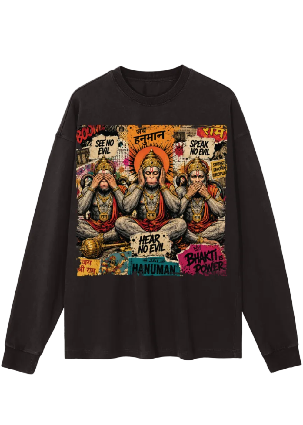 Hanuman Three Wise Monkeys Vintage Washed Long Sleeve