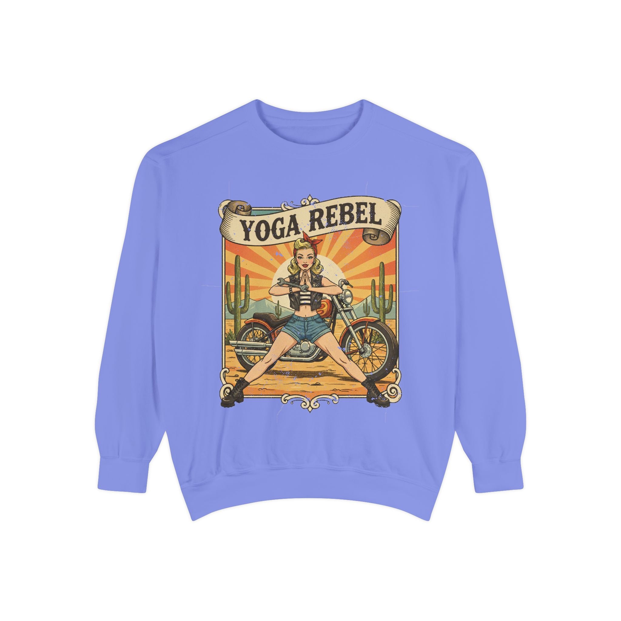Yoga Rebel Retro Sweatshirt – Vintage Biker Girl Motorcycle Graphic Pullover