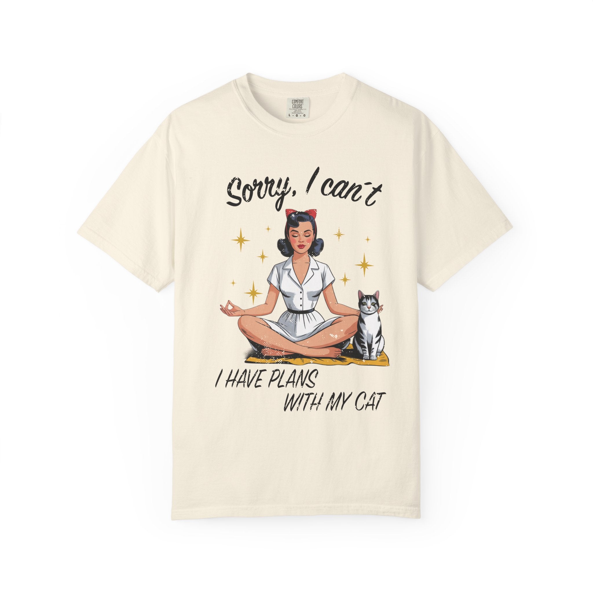 Funny Retro Pinup Cat T-Shirt - "Sorry, I Can’t, I Have Plans With My Cat" Vintage Graphic Tee