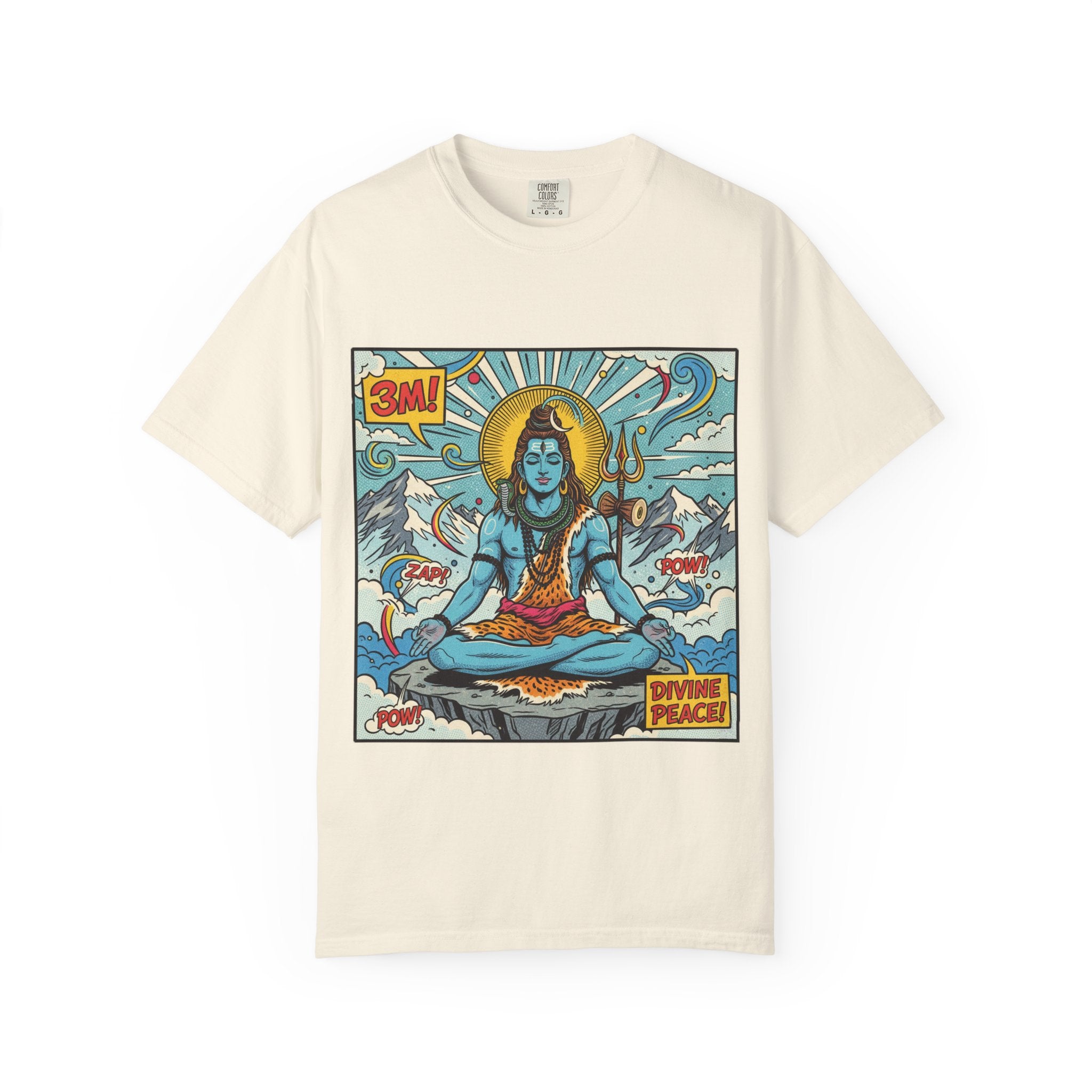 Divine Peace Shiva Pop Art T-Shirt – Retro Comic Meditating Deity Graphic Tee