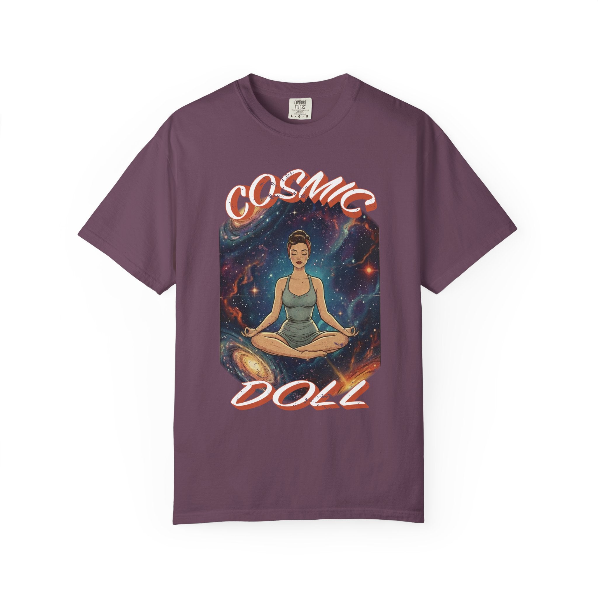 Cosmic Doll Retro Graphic T-Shirt – Vintage Galaxy Meditation Zen Tee