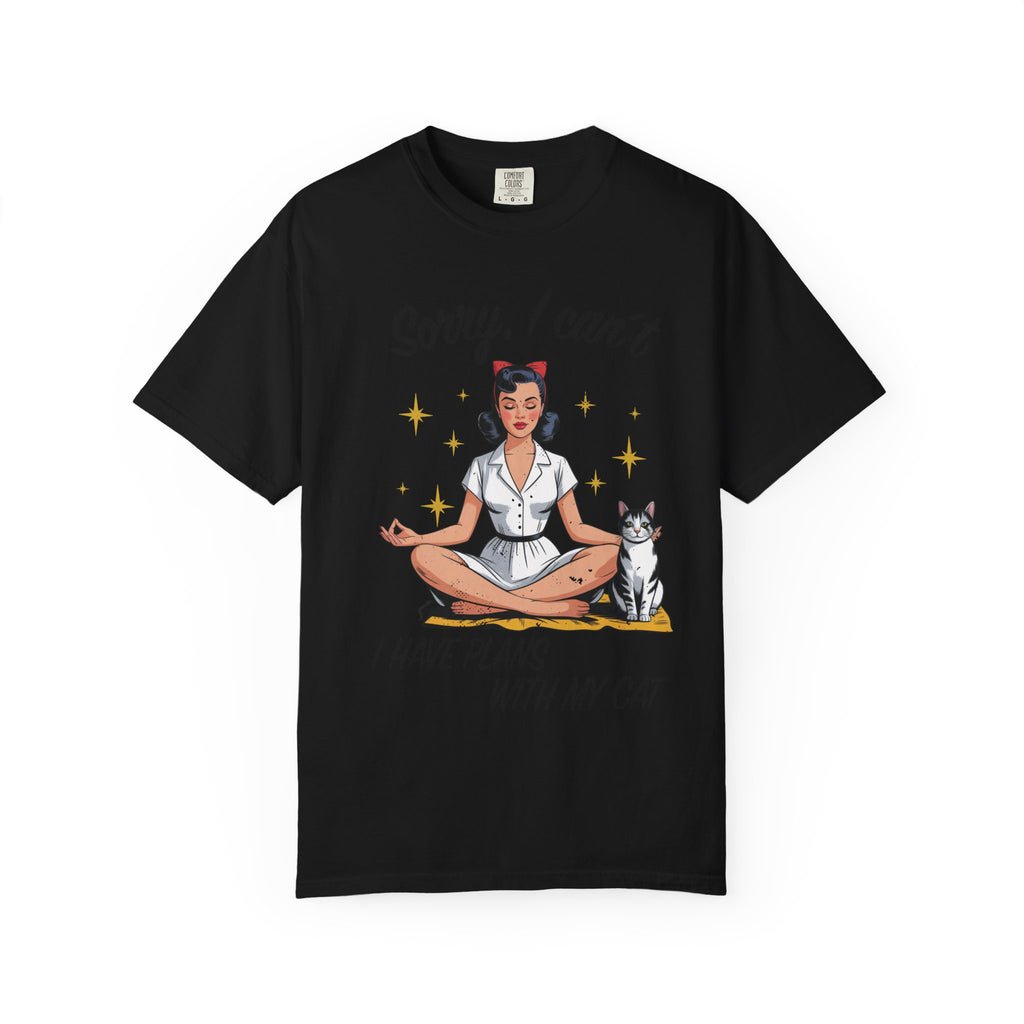 Funny Retro Pinup Cat T-Shirt - "Sorry, I Can’t, I Have Plans With My Cat" Vintage Graphic Tee