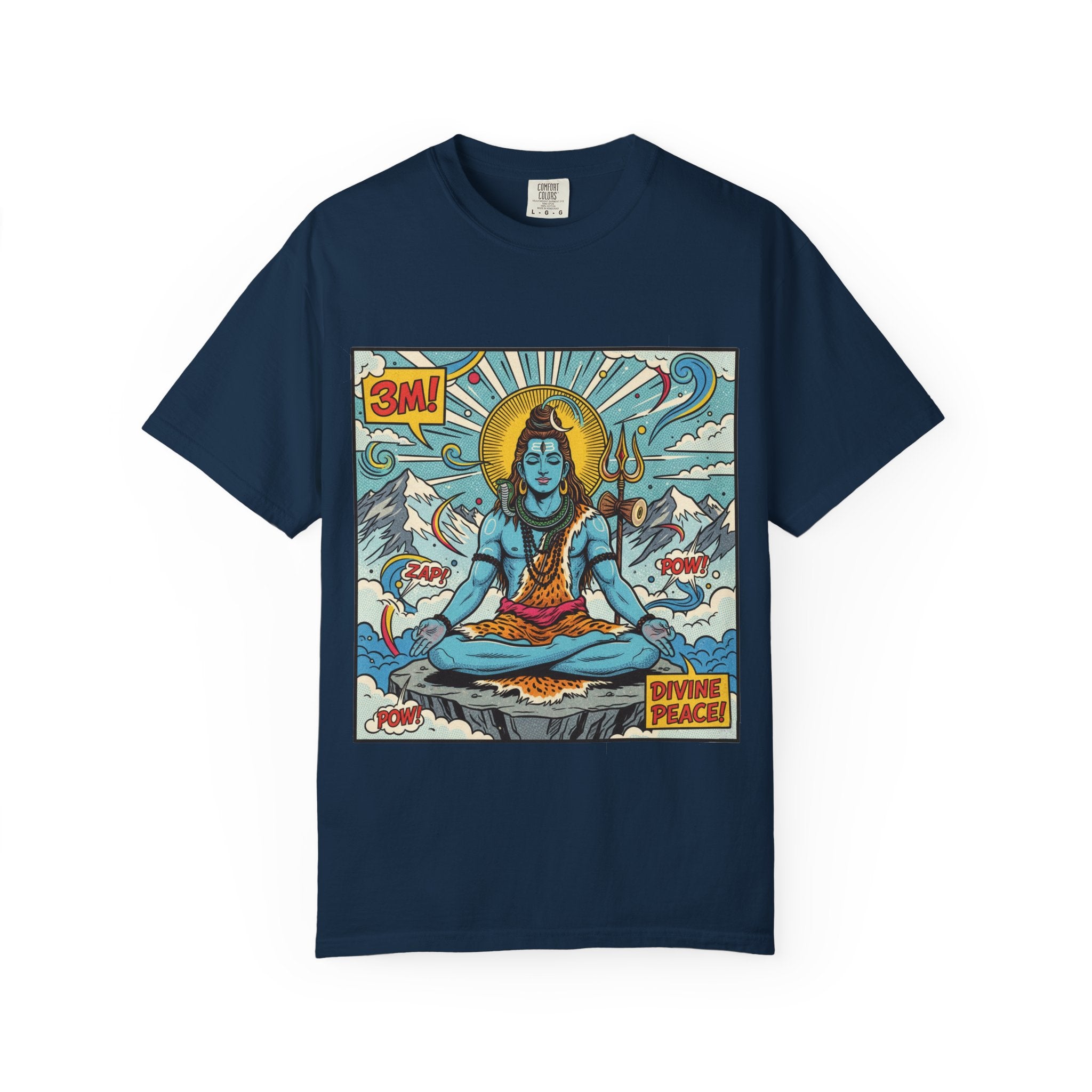 Divine Peace Shiva Pop Art T-Shirt – Retro Comic Meditating Deity Graphic Tee