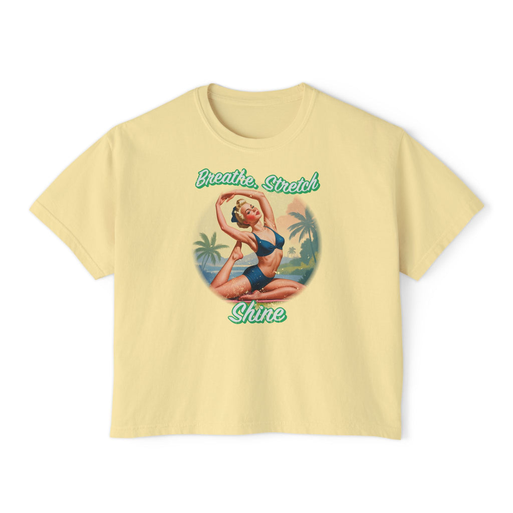 Breathe Stretch Shine T-Shirt – Retro Pin-Up Yoga Graphic Tee for Vintage Wellness Lovers