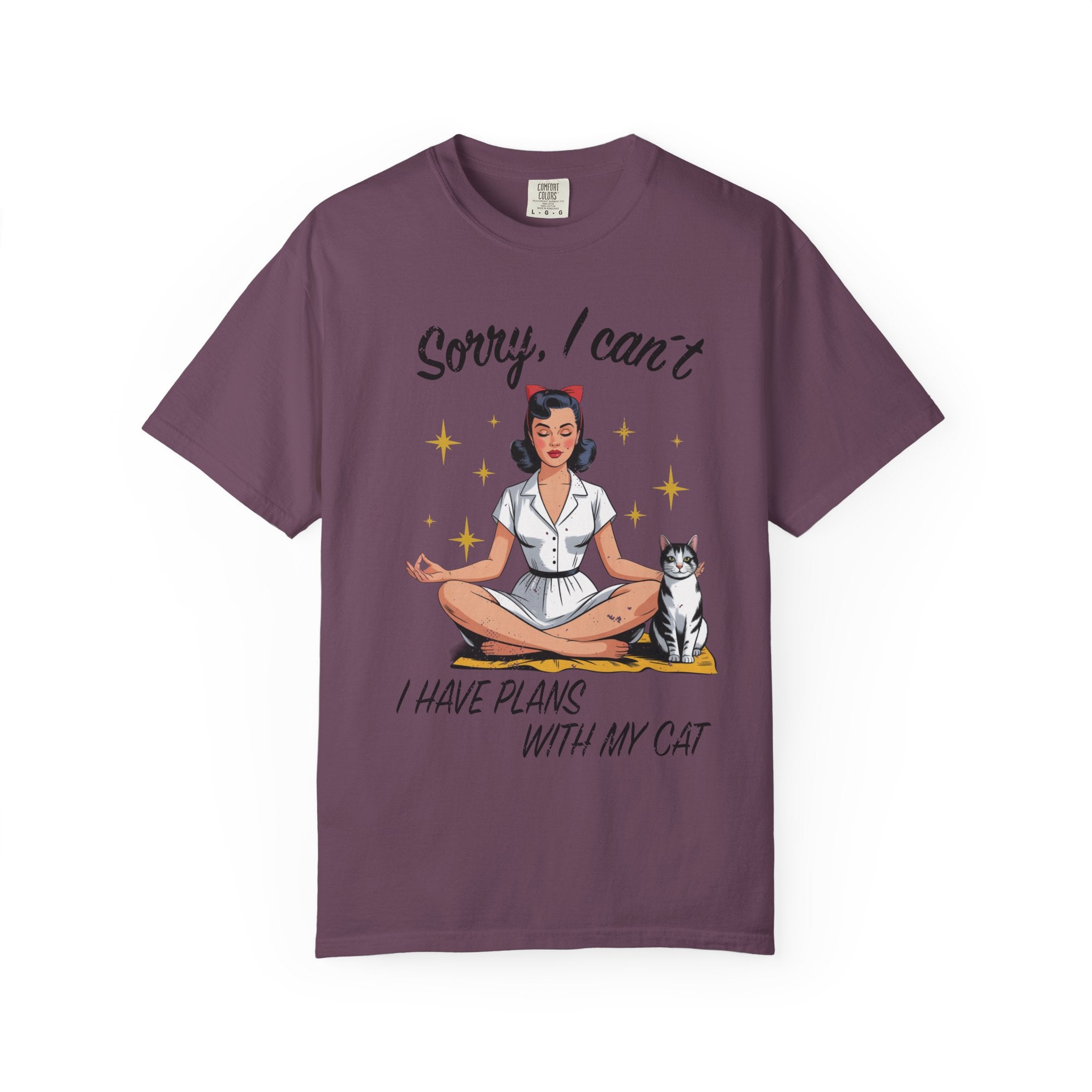 Funny Retro Pinup Cat T-Shirt - "Sorry, I Can’t, I Have Plans With My Cat" Vintage Graphic Tee