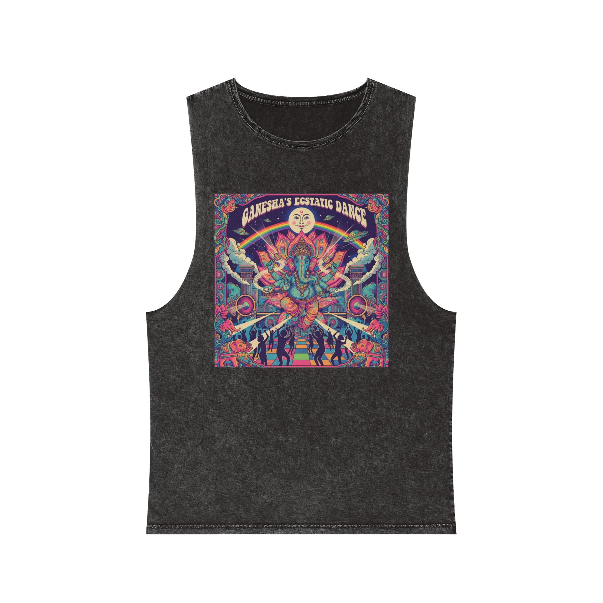 Ganesha’s Ecstatic Dance Stonewashed Tank Top – Psychedelic Festival Rave Graphic Tee