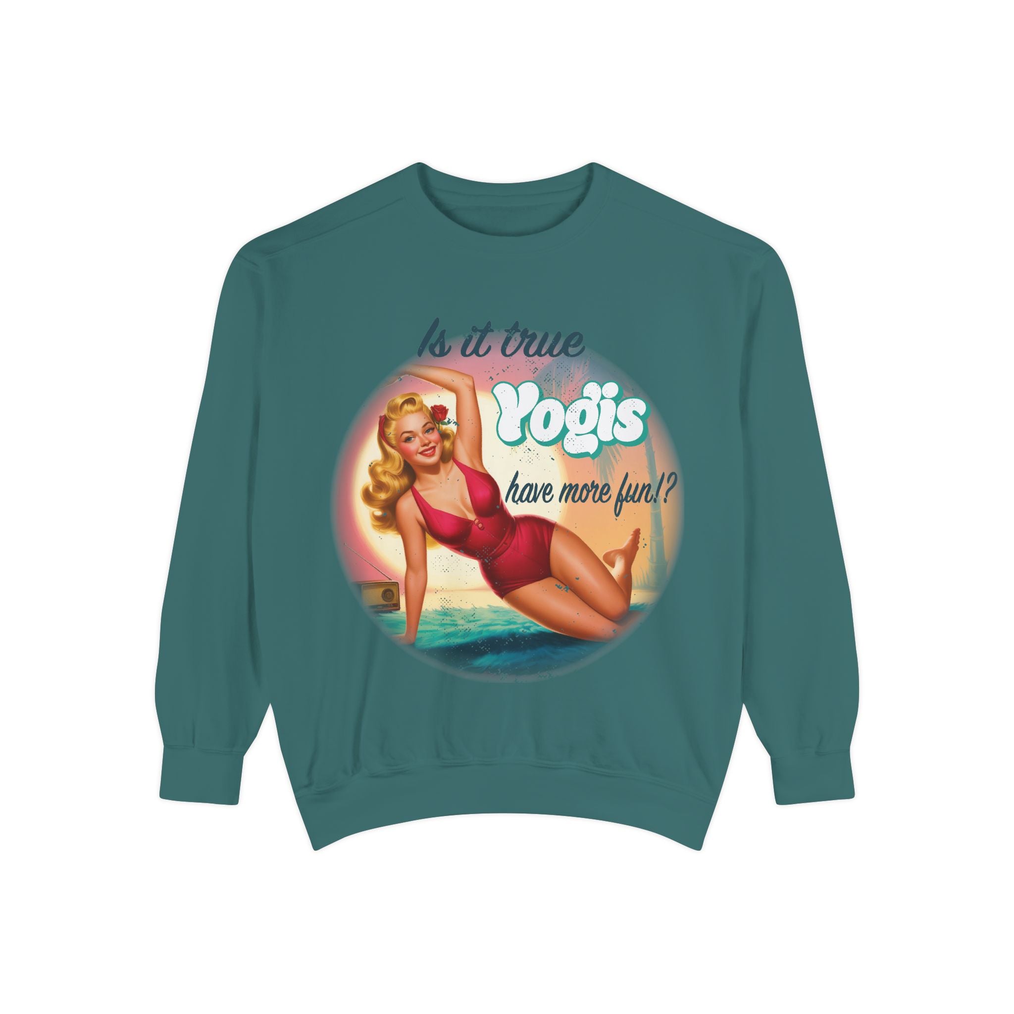 "Yogis Have More Fun" Vintage Pin-Up Sweatshirt – Retro Beach Aesthetic Pullover