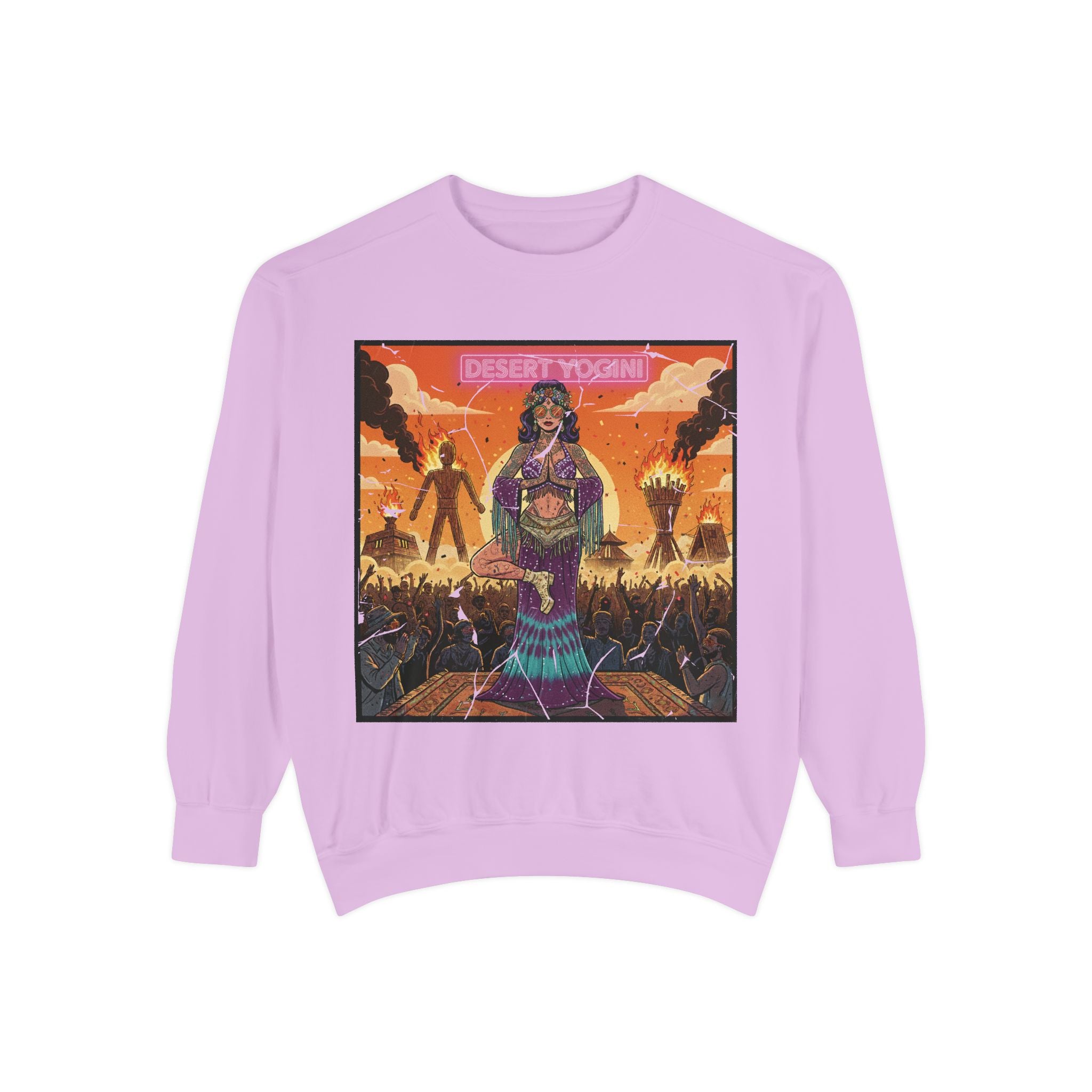 Desert Yogini Retro Sweatshirt – Vintage Festival Style Yoga Pullover – Boho Comic Art Graphic Tee