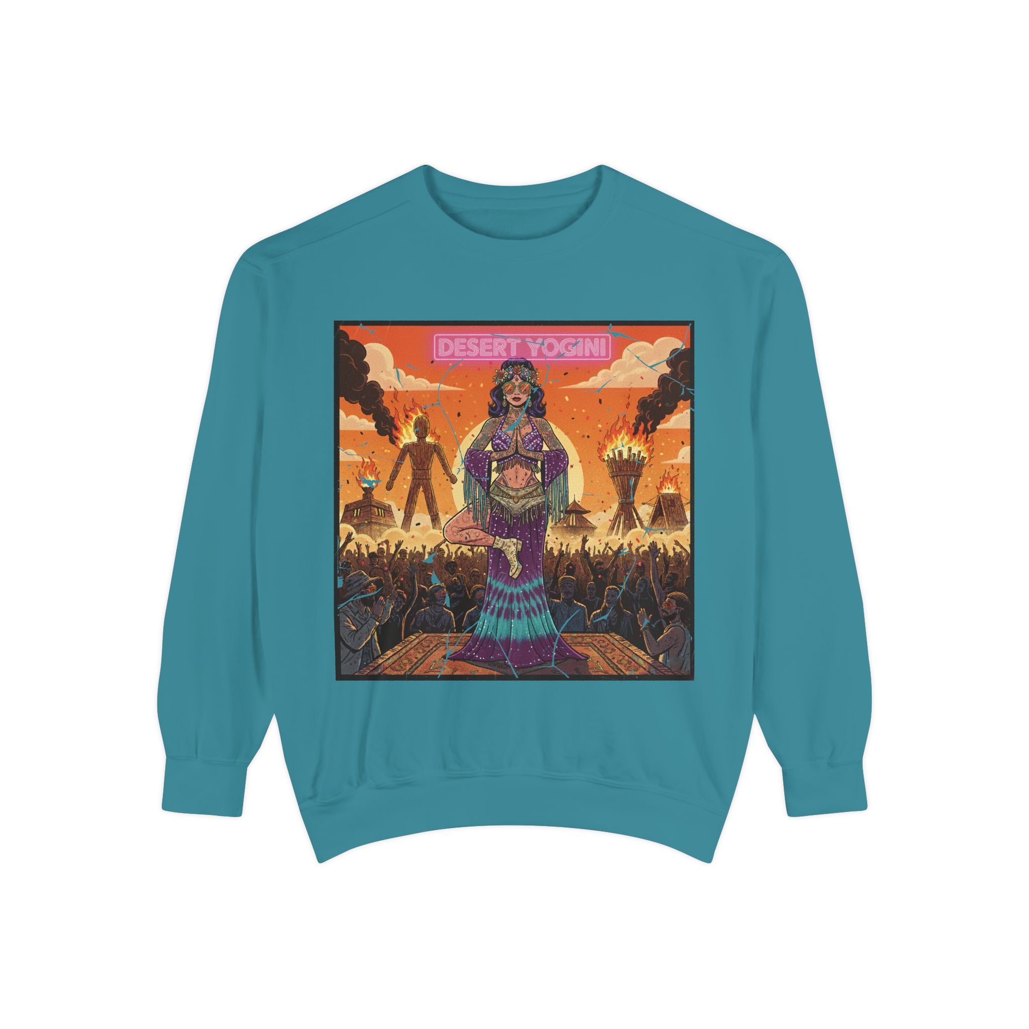 Desert Yogini Retro Sweatshirt – Vintage Festival Style Yoga Pullover – Boho Comic Art Graphic Tee
