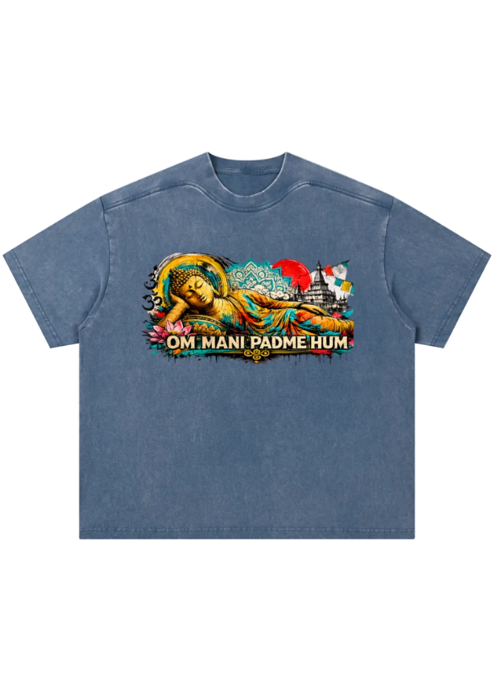 Om Mani Padme Hum Reclining Buddha Graffiti T-Shirt