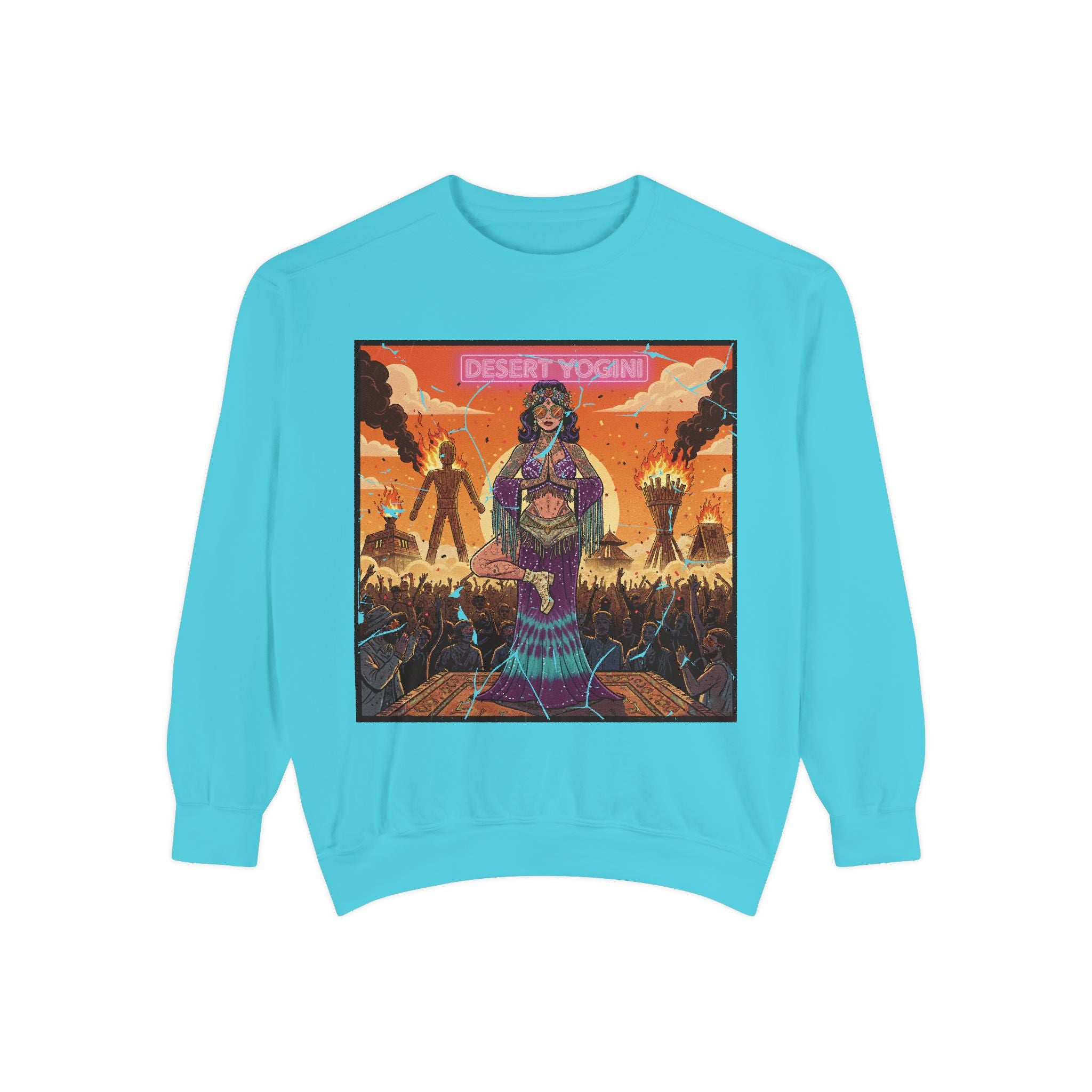 Desert Yogini Retro Sweatshirt – Vintage Festival Style Yoga Pullover – Boho Comic Art Graphic Tee