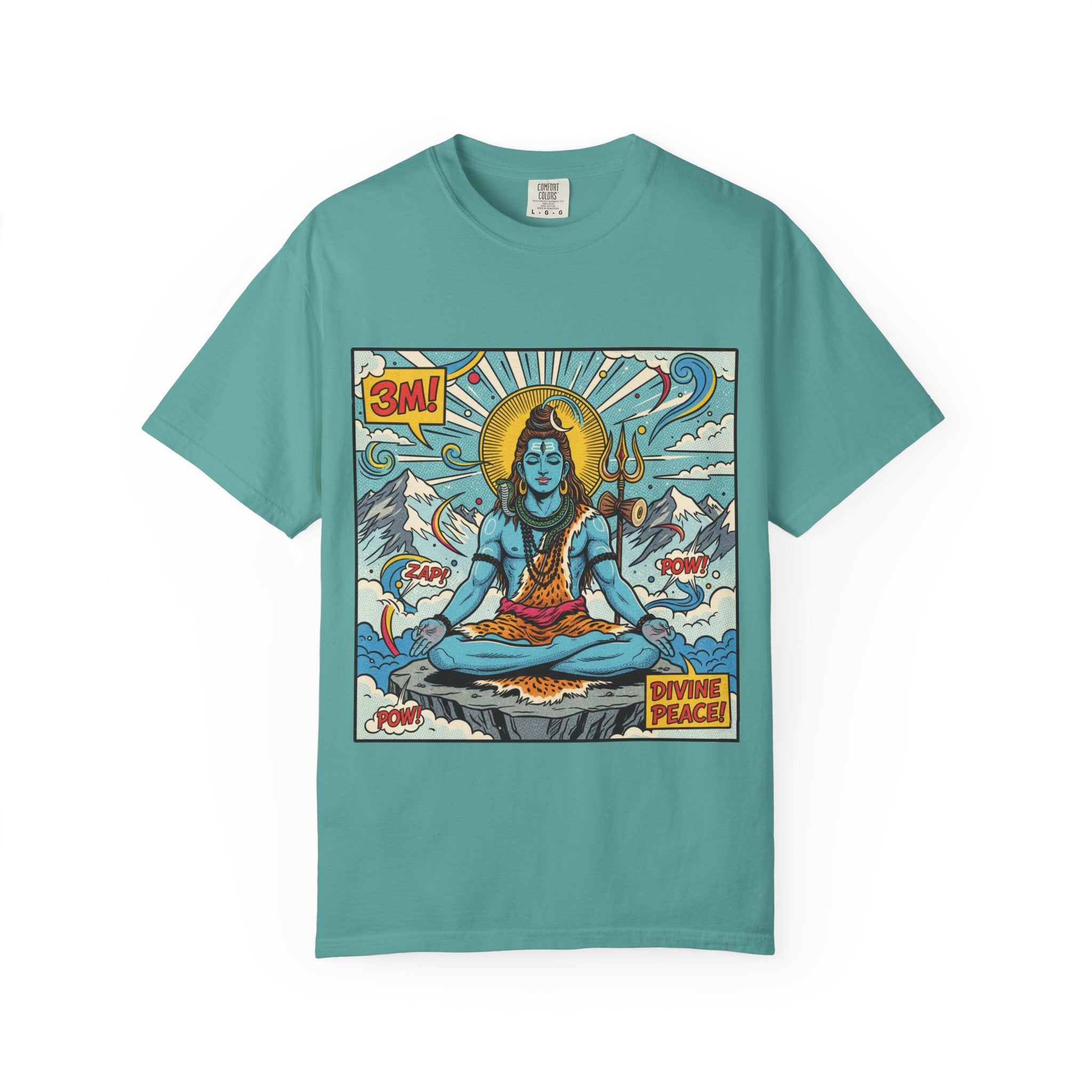 Divine Peace Shiva Pop Art T-Shirt – Retro Comic Meditating Deity Graphic Tee