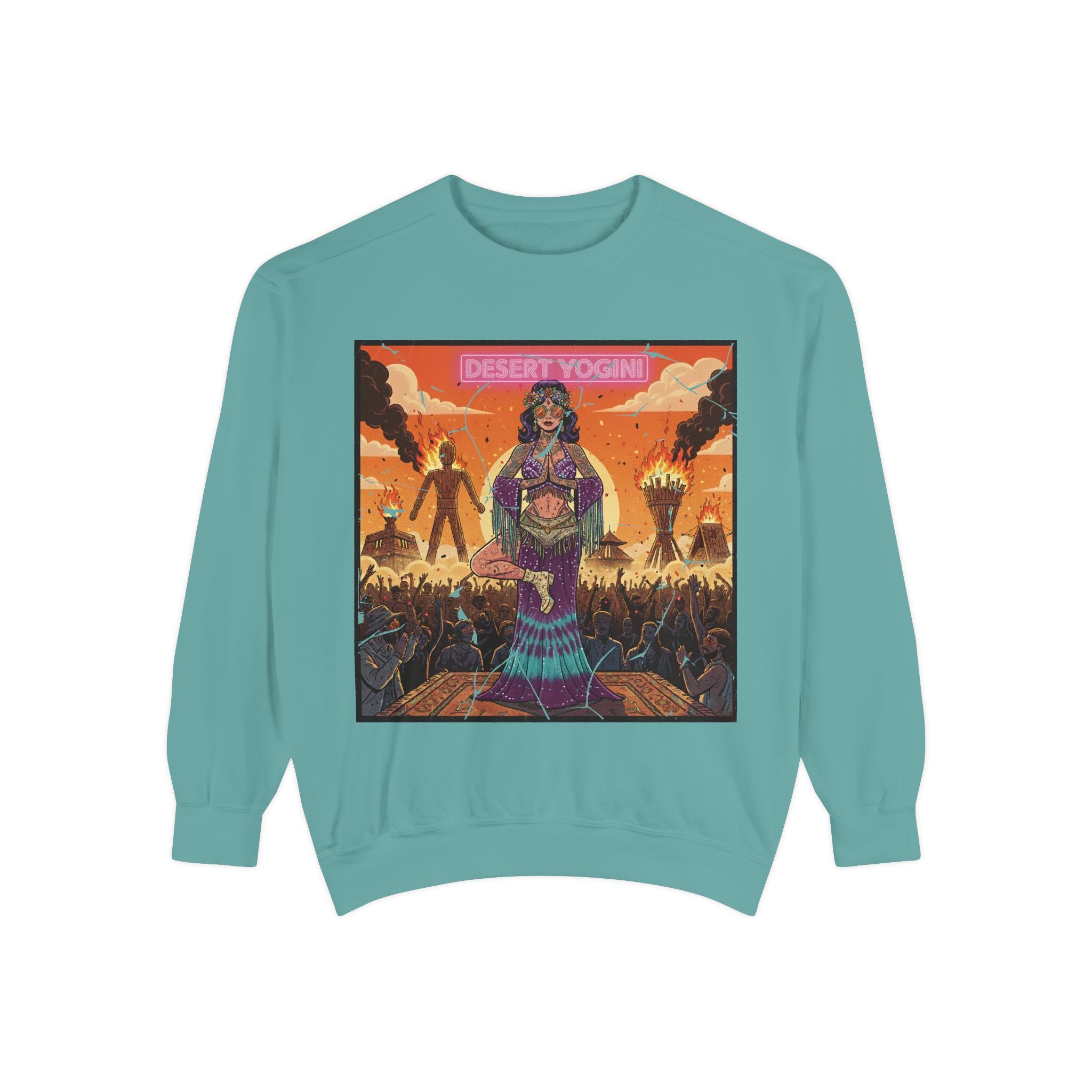 Desert Yogini Retro Sweatshirt – Vintage Festival Style Yoga Pullover – Boho Comic Art Graphic Tee