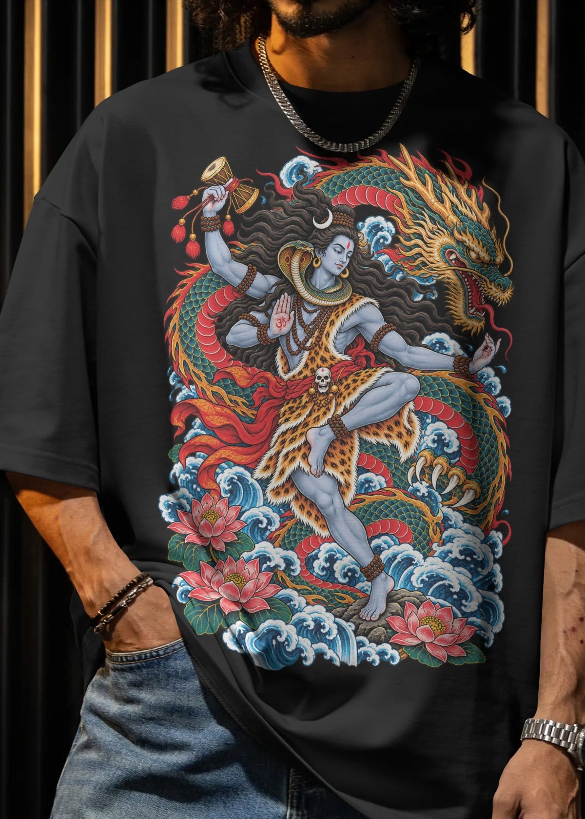 Lord Shiva Dragon Irezumi Oversized Drop Shoulder T-Shirt