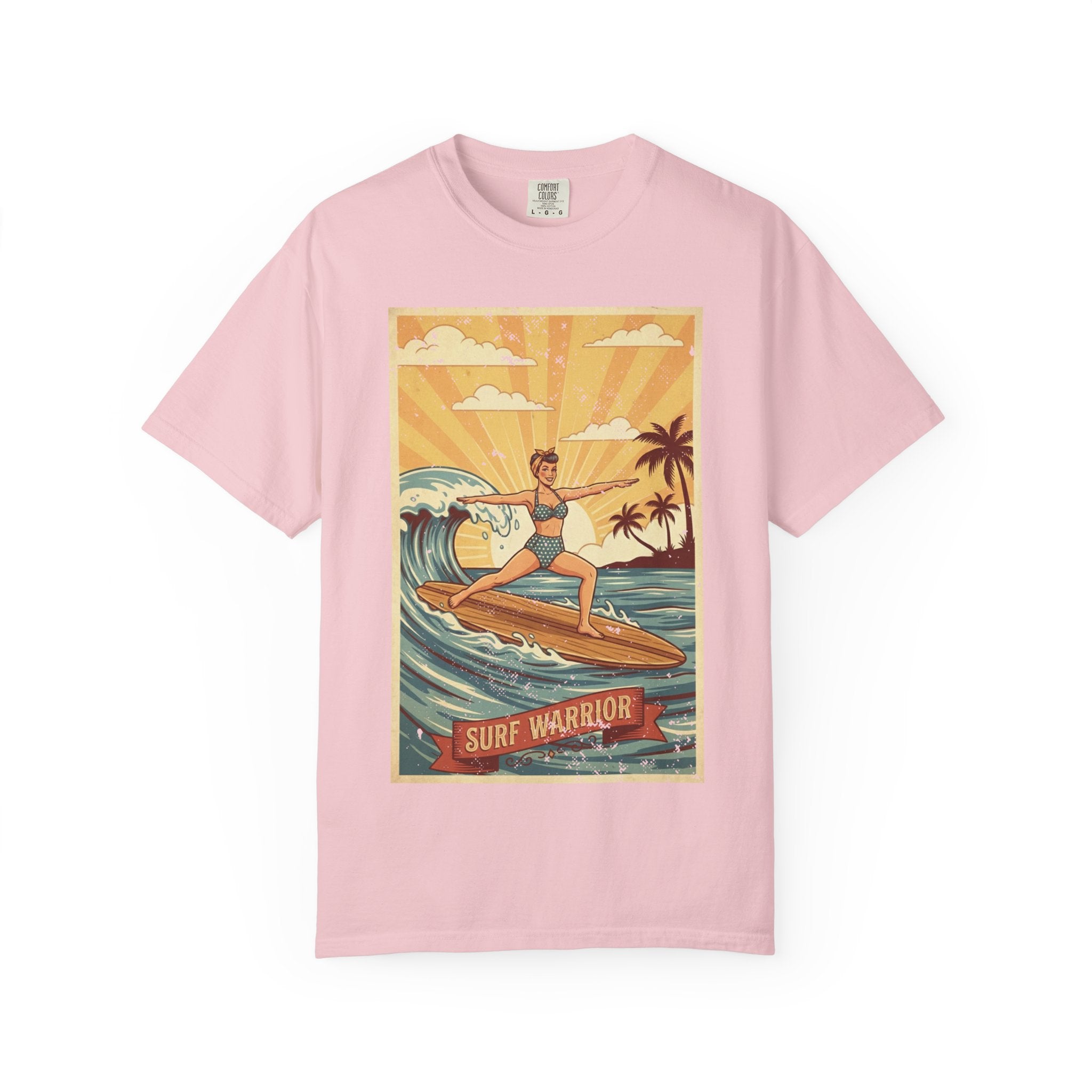 Surf Warrior Vintage T-Shirt – Retro Beach Yoga Warrior Pose Graphic Tee