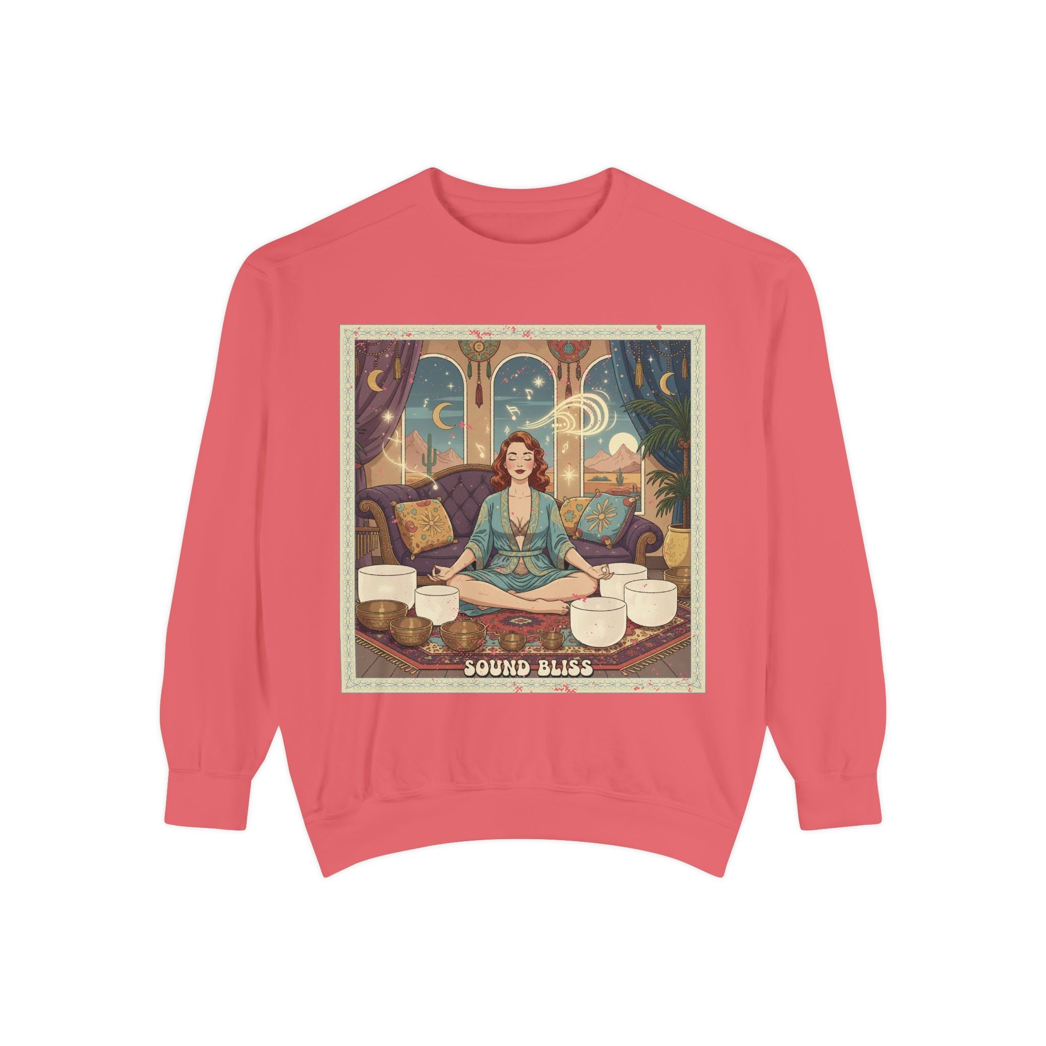 Sound Bliss Retro Sweatshirt – Vintage Sound Healing & Crystal Bowl Graphic Pullover