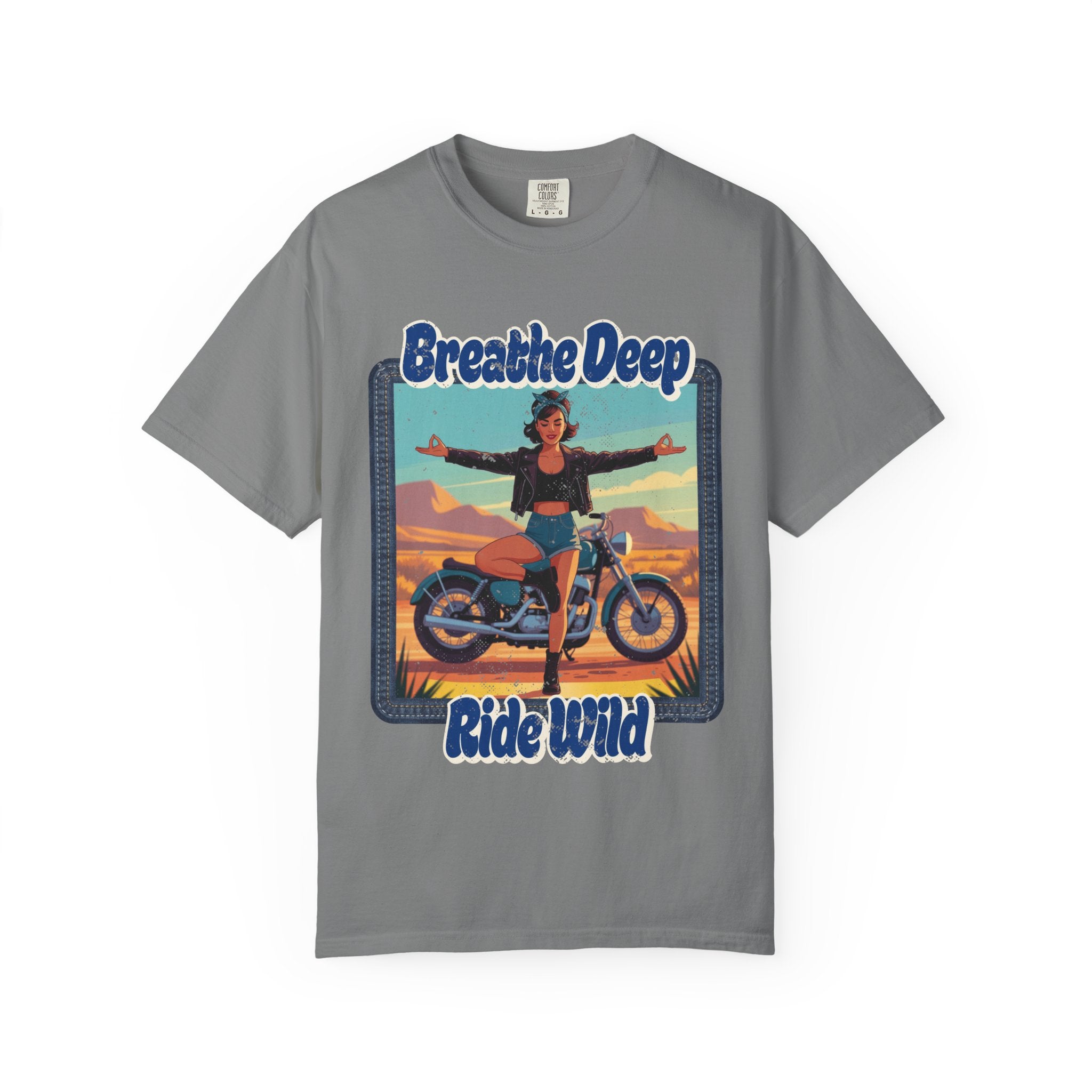 Breathe Deep Ride Wild T-Shirt – Vintage 1950s Biker Girl Yoga Graphic Tee