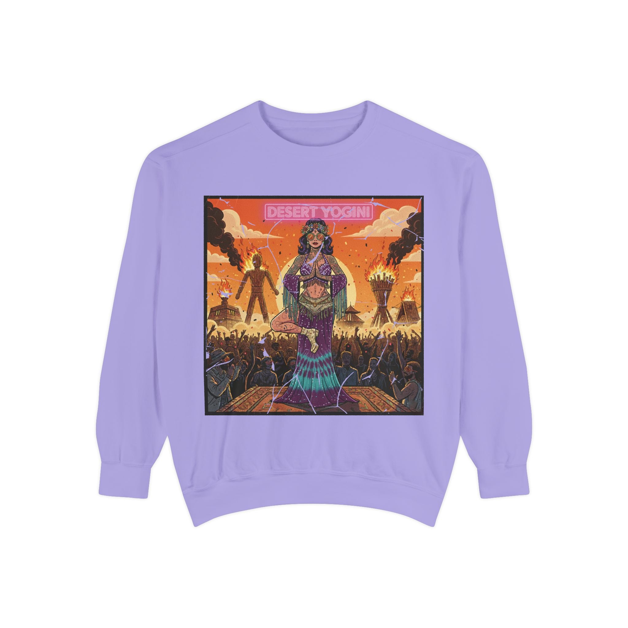 Desert Yogini Retro Sweatshirt – Vintage Festival Style Yoga Pullover – Boho Comic Art Graphic Tee